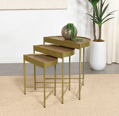 Best Furniture Outlet - Coaster - Tristen 3-Piece Demilune Nesting Table Brown and Gold - 936156