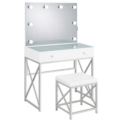 Best Furniture Outlet - Coaster - Eliza Vanity Set with Lighting & Stool White and Chrome - 936164