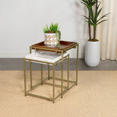 Best Furniture Outlet - Coaster - Bolden 2-Piece Wood and Marble Top Nesting Table Set Gold - 936172