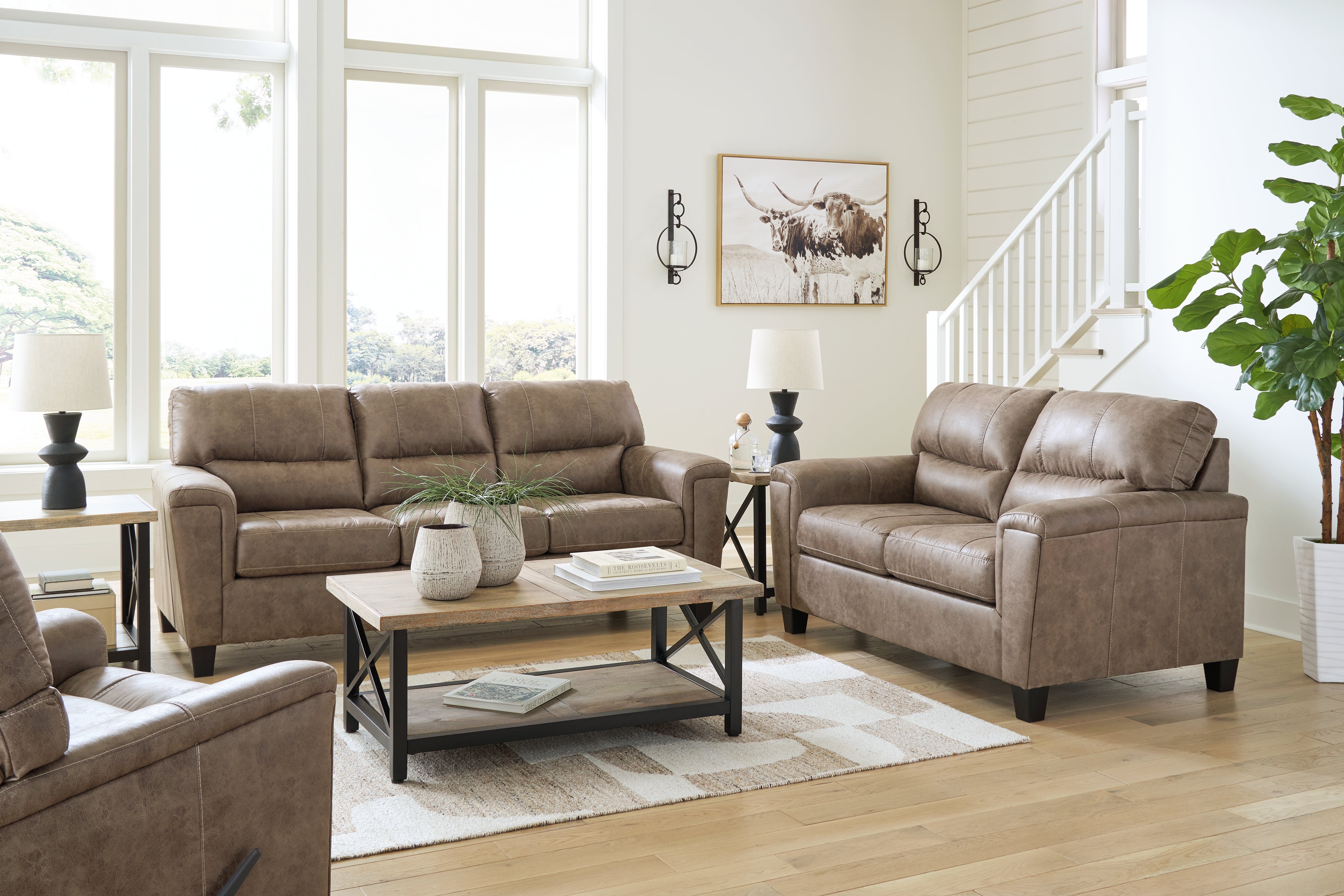 Best Furniture Outlet - Ashley Furniture - Navi Sofa, Loveseat and Recliner - Sofa, Loveseat and Recliner / Fossil - 94004U2