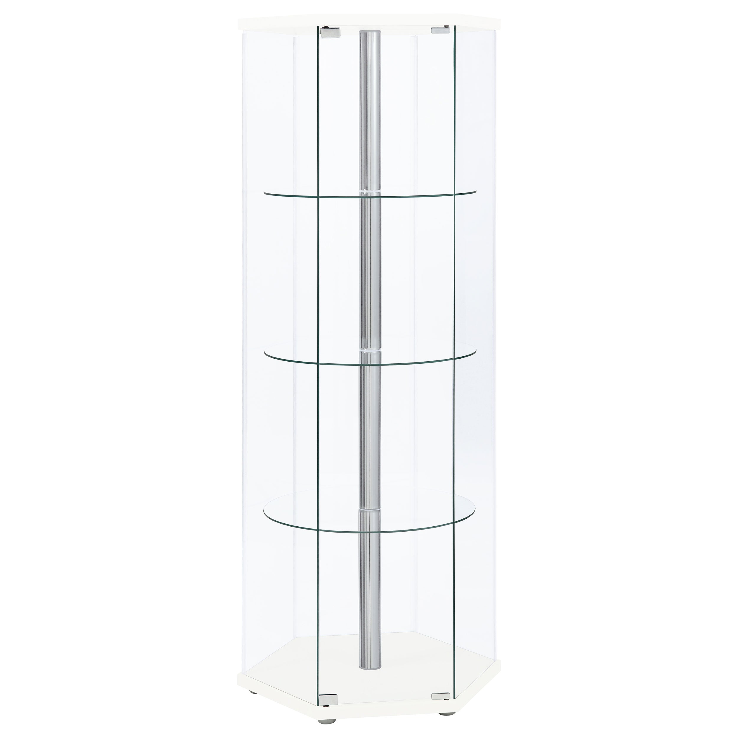 Best Furniture Outlet - Coaster - Zahavah 4-shelf Hexagonal Clear Glass Curio Cabinet White - 950001