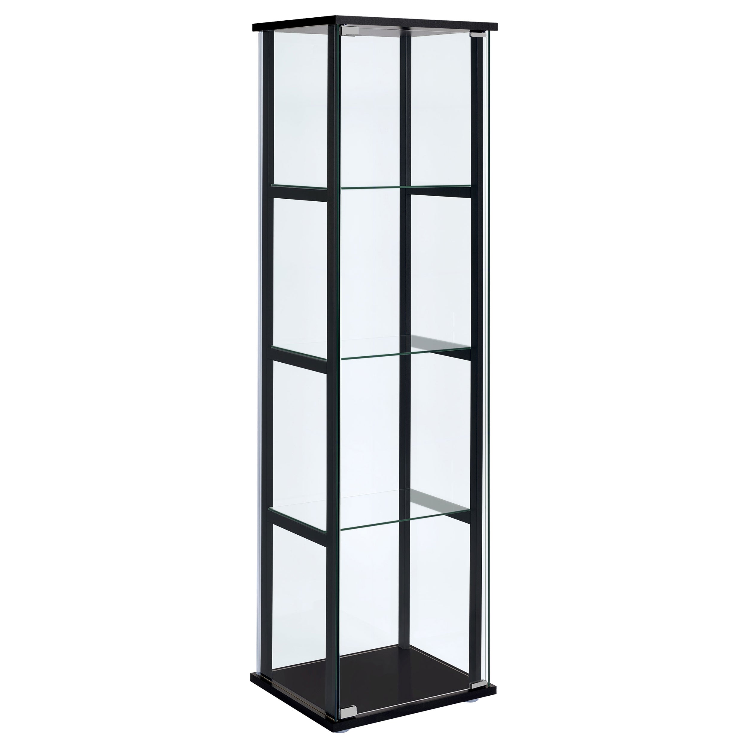 Best Furniture Outlet - Coaster - Cyclamen 4-shelf Clear Glass Curio Display Cabinet Black - 950171