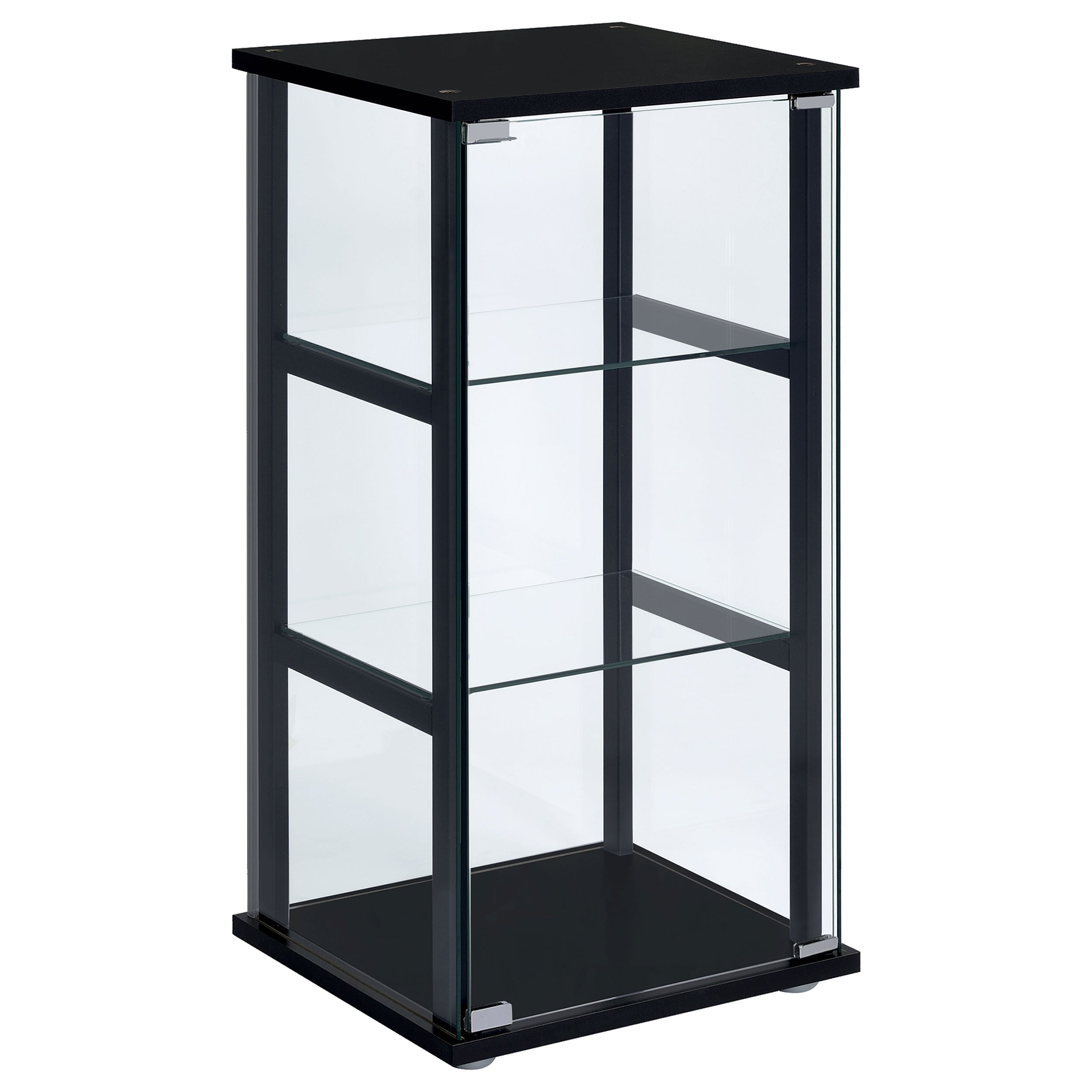 Best Furniture Outlet - Coaster - Cyclamen 3-shelf Clear Glass Curio Display Cabinet Black - 950179