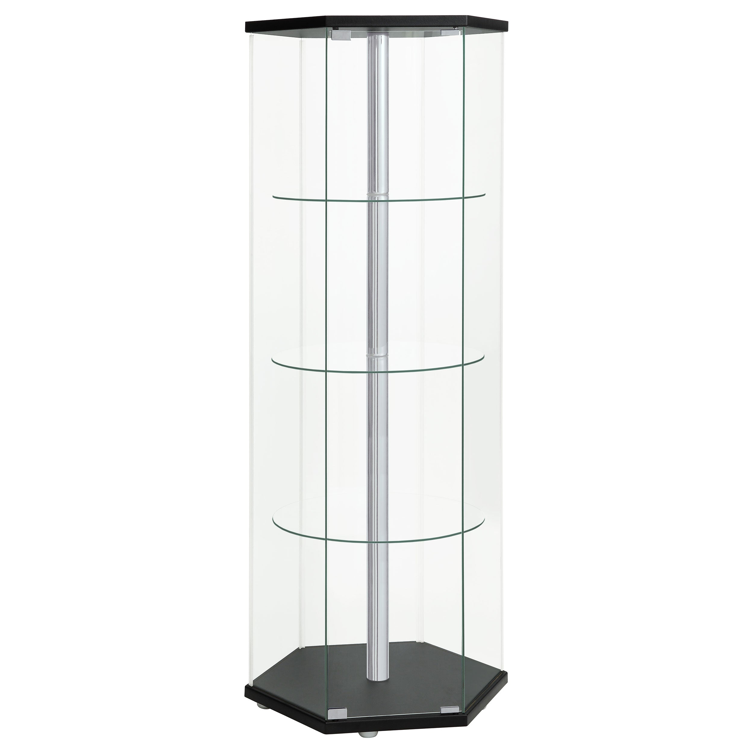 Best Furniture Outlet - Coaster - Zahavah 4-shelf Hexagonal Clear Glass Curio Cabinet Black - 950276