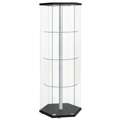 Best Furniture Outlet - Coaster - Zahavah 4-shelf Hexagonal Clear Glass Curio Cabinet Black - 950276