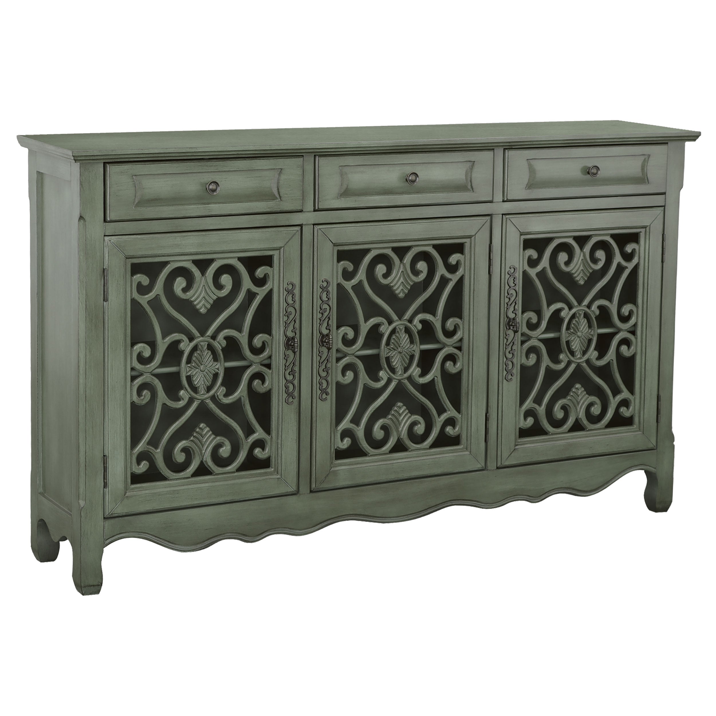 Best Furniture Outlet - Coaster - Madeline 3-drawer Scrollwork Accent Cabinet Antique Green - 950357