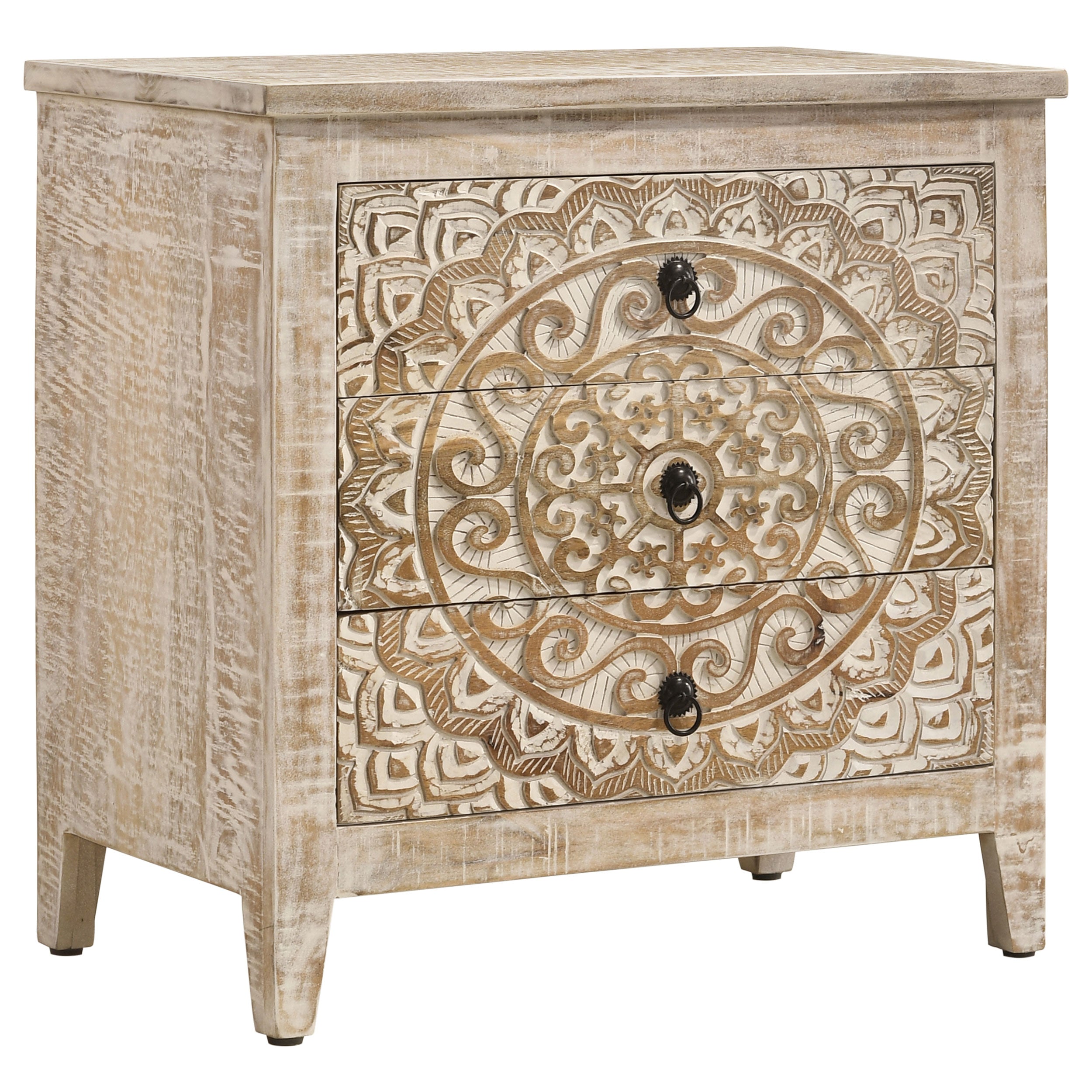 Best Furniture Outlet - Coaster - Mariska 3-drawer Wood Mandala Cabinet Distressed White - 950390