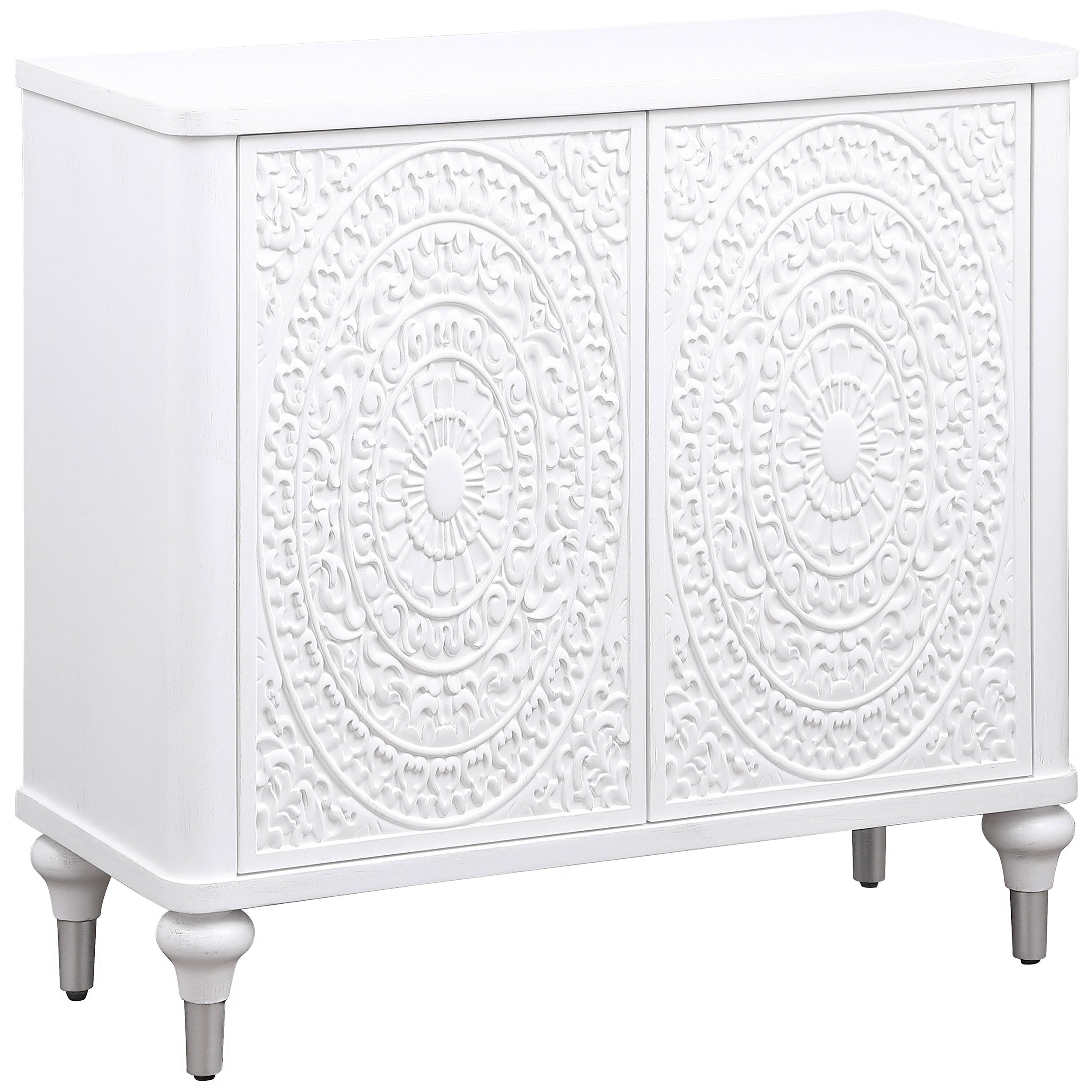 Best Furniture Outlet - Coaster - Cardella 2-door Mandala Accent Cabinet Distressed White - 950411