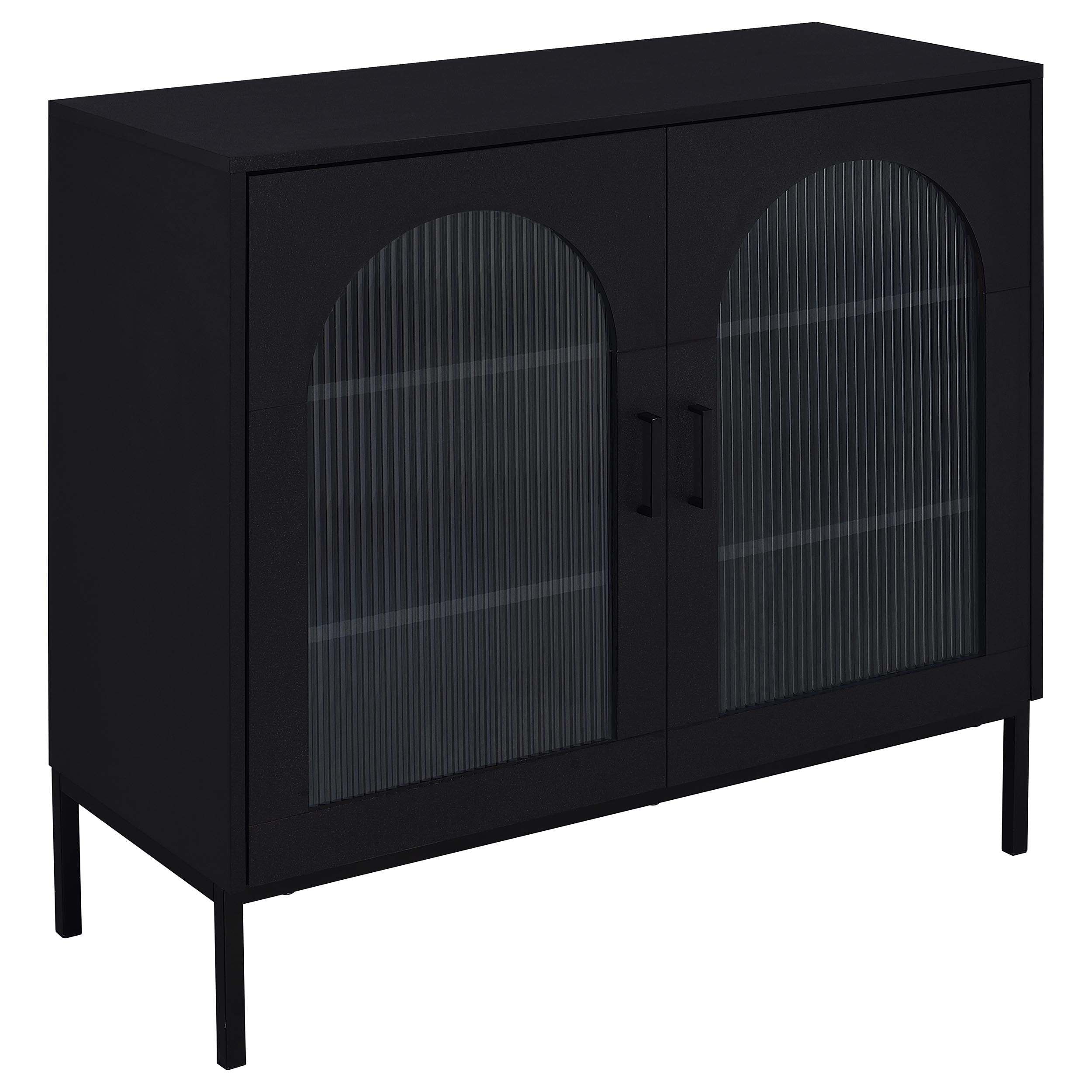 Best Furniture Outlet - Coaster - Jess 2-door Arched Fluted Glass Accent Cabinet Black - 950420