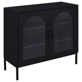 Best Furniture Outlet - Coaster - Jess 2-door Arched Fluted Glass Accent Cabinet Black - 950420