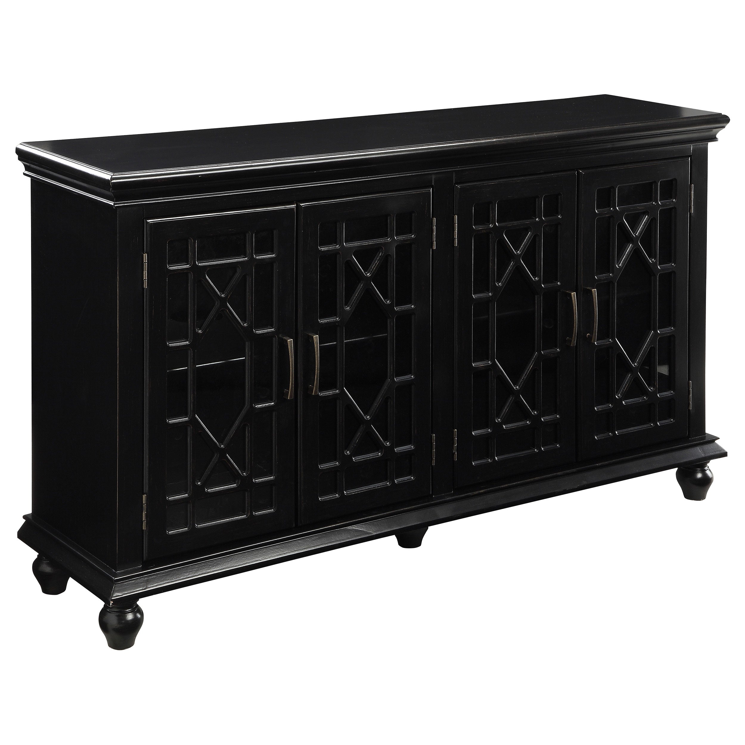Best Furniture Outlet - Coaster - Kovu 4-door Wood Lattice Storage Accent Cabinet Black - 950639