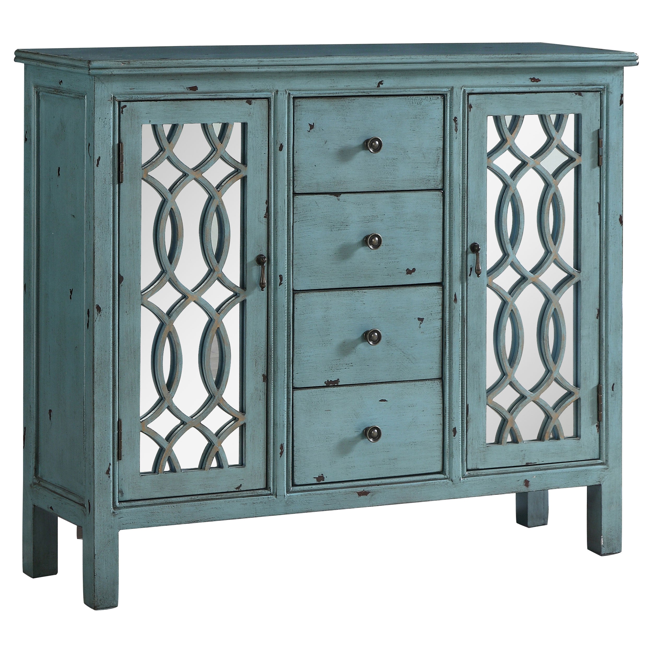 Best Furniture Outlet - Coaster - Rue 4-drawer Wood Trellis Accent Storage Cabinet Blue - 950736