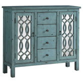 Best Furniture Outlet - Coaster - Rue 4-drawer Wood Trellis Accent Storage Cabinet Blue - 950736