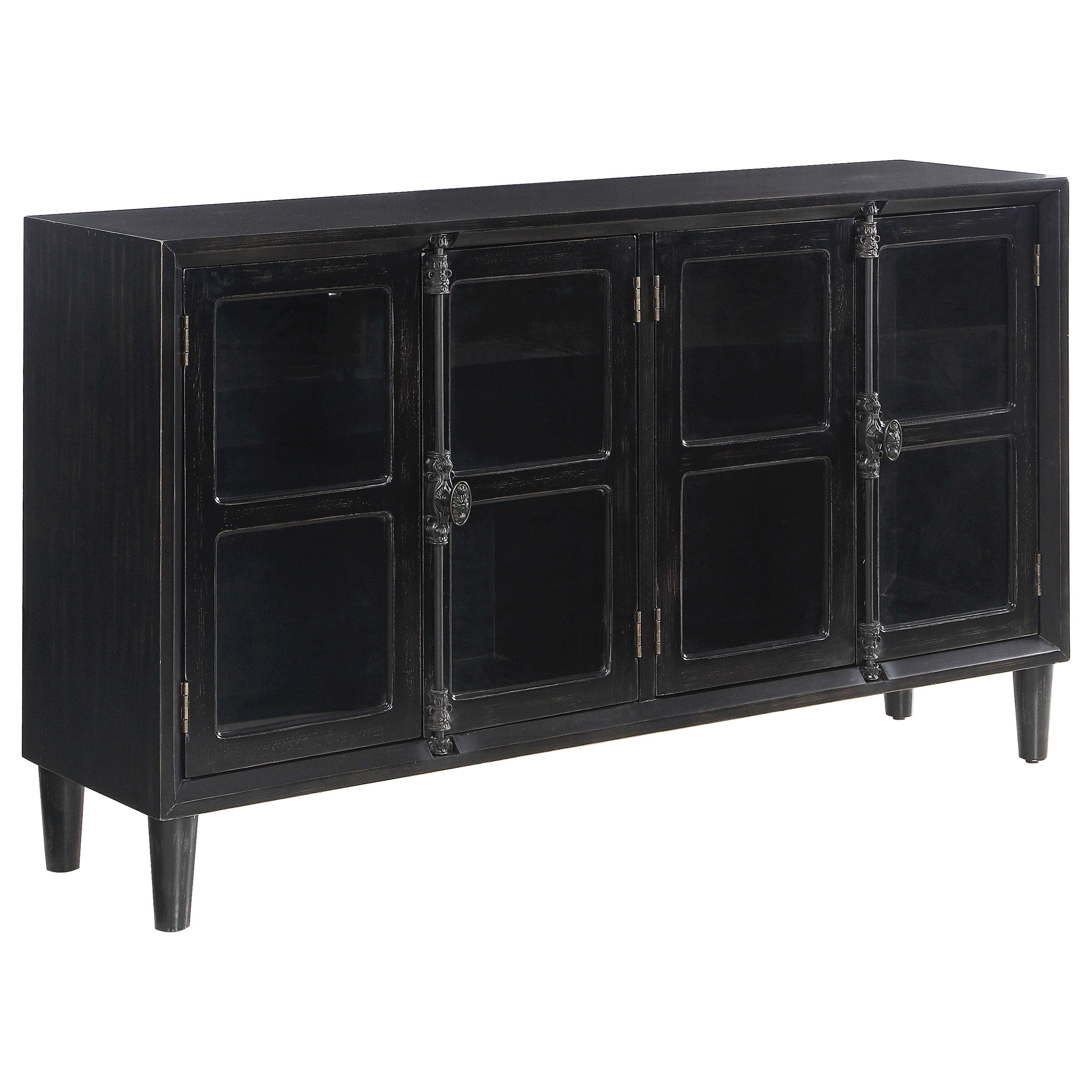 Best Furniture Outlet - Coaster - Sylvia 4-door Wood Lattice Accent Storage Cabinet Black - 950780