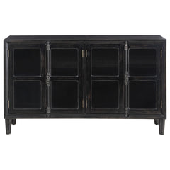 Sylvia 4-door Wood Lattice Accent Storage Cabinet Black