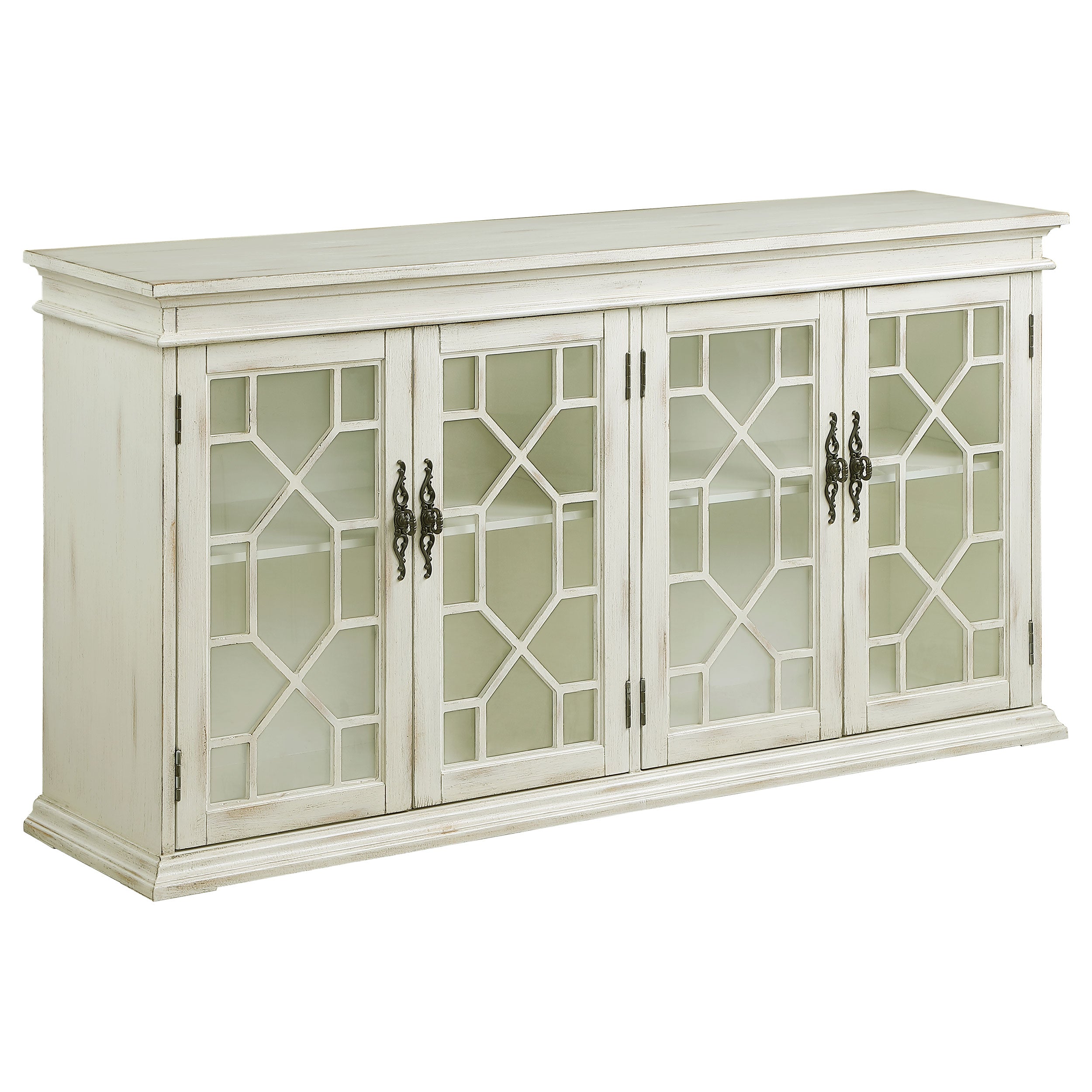 Best Furniture Outlet - Coaster - Kiara 4-door Wood Lattice Storage Accent Cabinet White - 950859