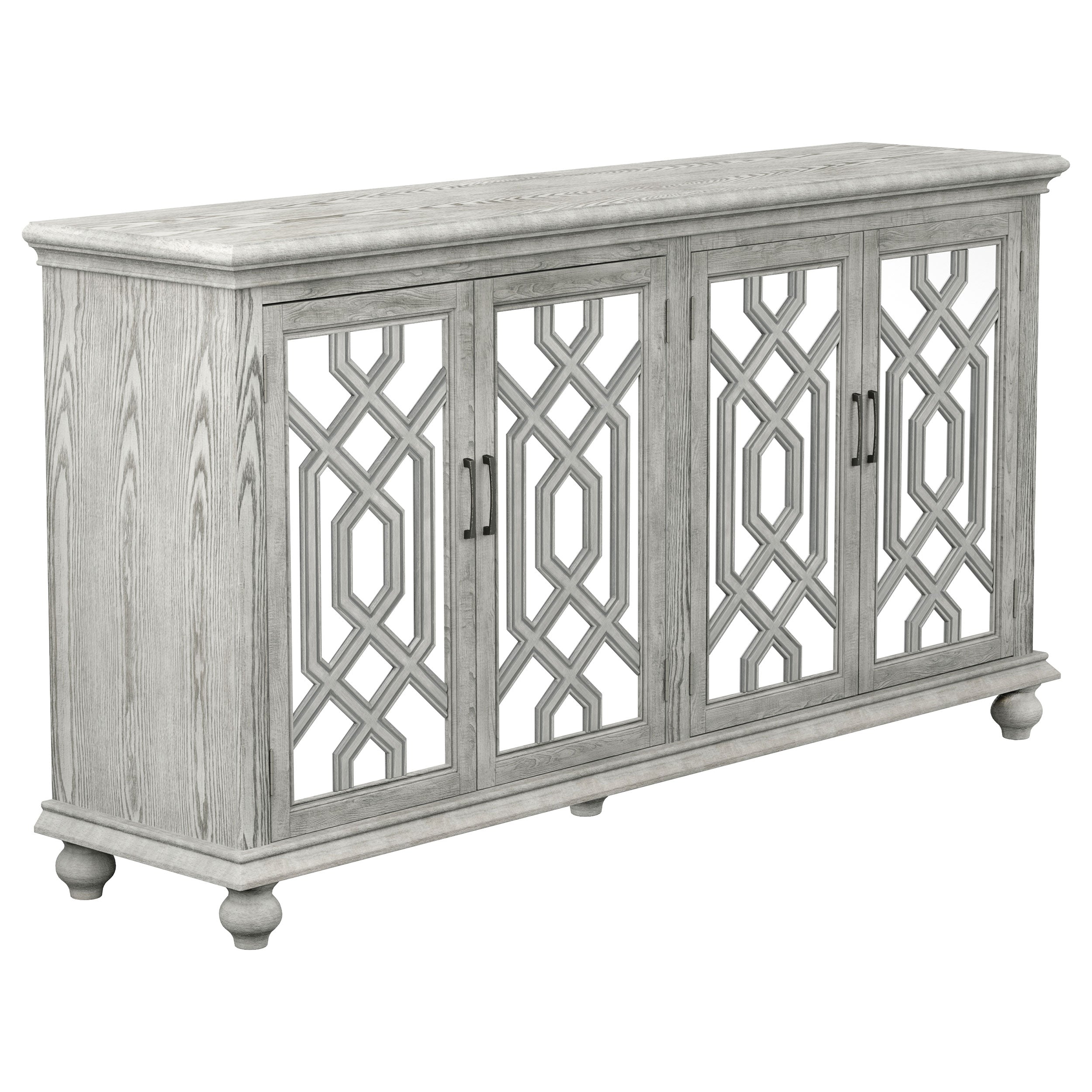 Best Furniture Outlet - Coaster - Melanie 4-door Wood Trellis Accent Cabinet Distressed White - 952845