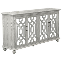 Best Furniture Outlet - Coaster - Melanie 4-door Wood Trellis Accent Cabinet Distressed White - 952845