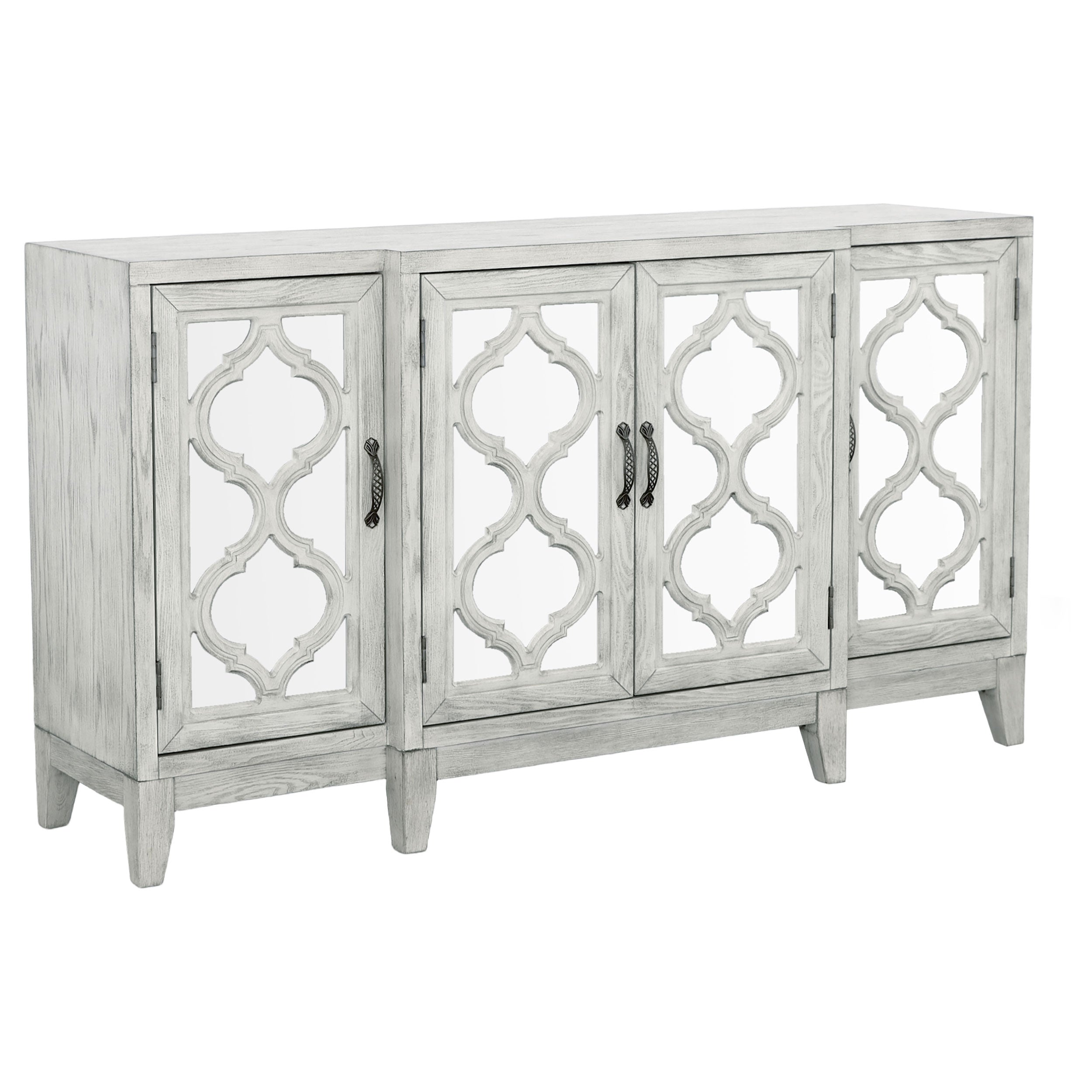 Best Furniture Outlet - Coaster - Mckellen 4-door Wood Trellis Accent Cabinet Distressed White - 953376