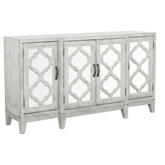 Best Furniture Outlet - Coaster - Mckellen 4-door Wood Trellis Accent Cabinet Distressed White - 953376