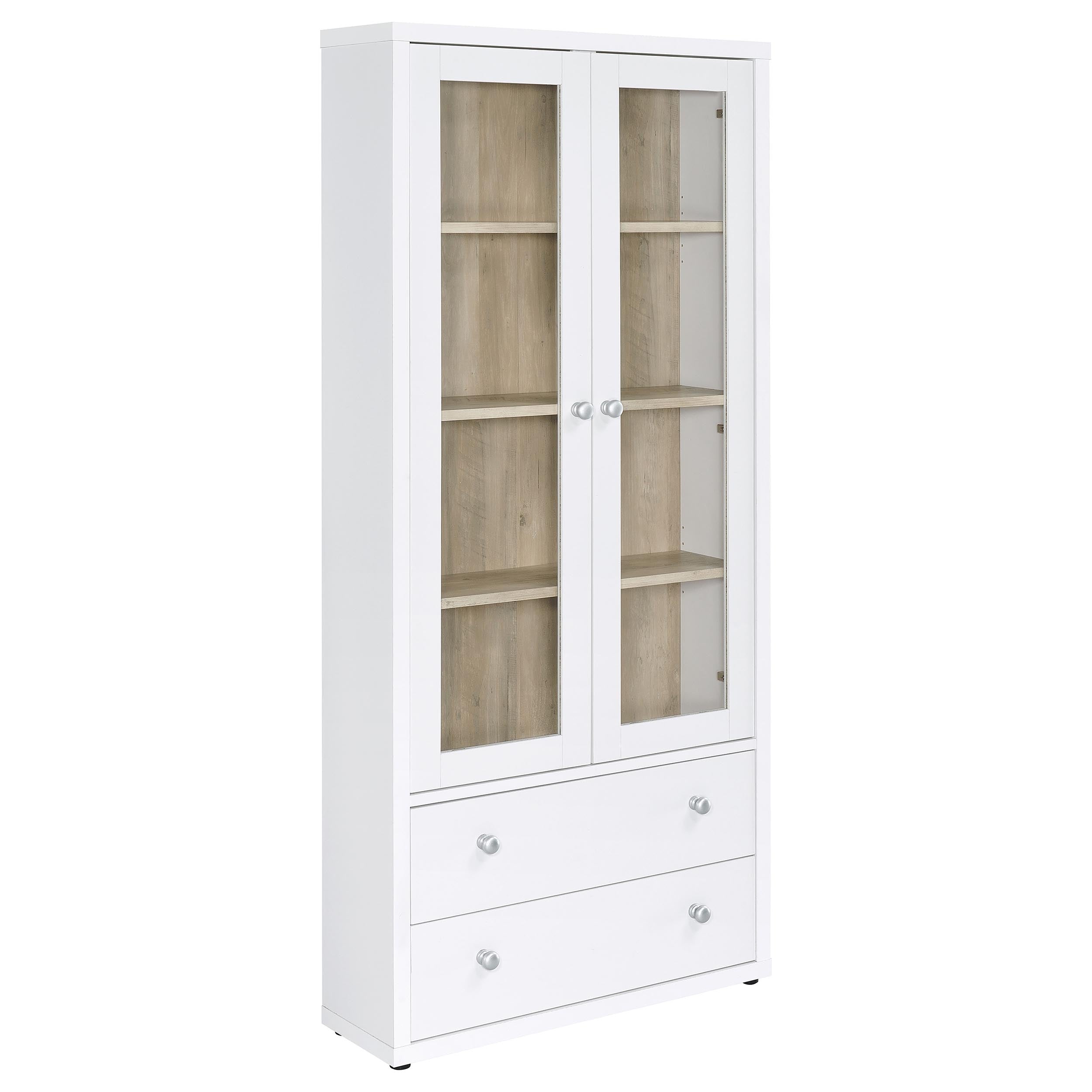 Best Furniture Outlet - Coaster - Hawthorne 4-shelf Glass Door Tall Cabinet with Drawers White - 953477