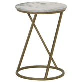 Best Furniture Outlet - Coaster - Malthe Round Marble Top Accent Side White and Antique Gold - 959562