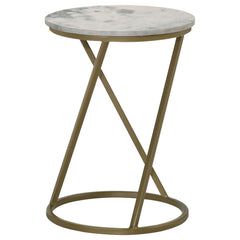 Best Furniture Outlet - Coaster - Malthe Round Marble Top Accent Side White and Antique Gold - 959562