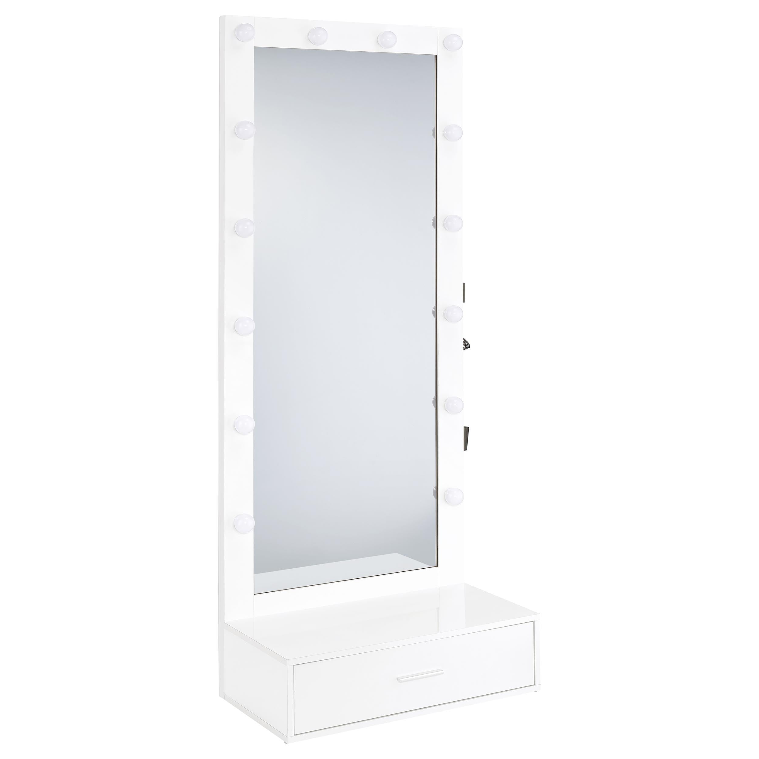 Best Furniture Outlet - Coaster - Spector 1-drawer Lighted Full-Length Floor Mirror White High Gloss - 960954