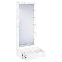 Spector 1-drawer Lighted Full-Length Floor Mirror White High Gloss