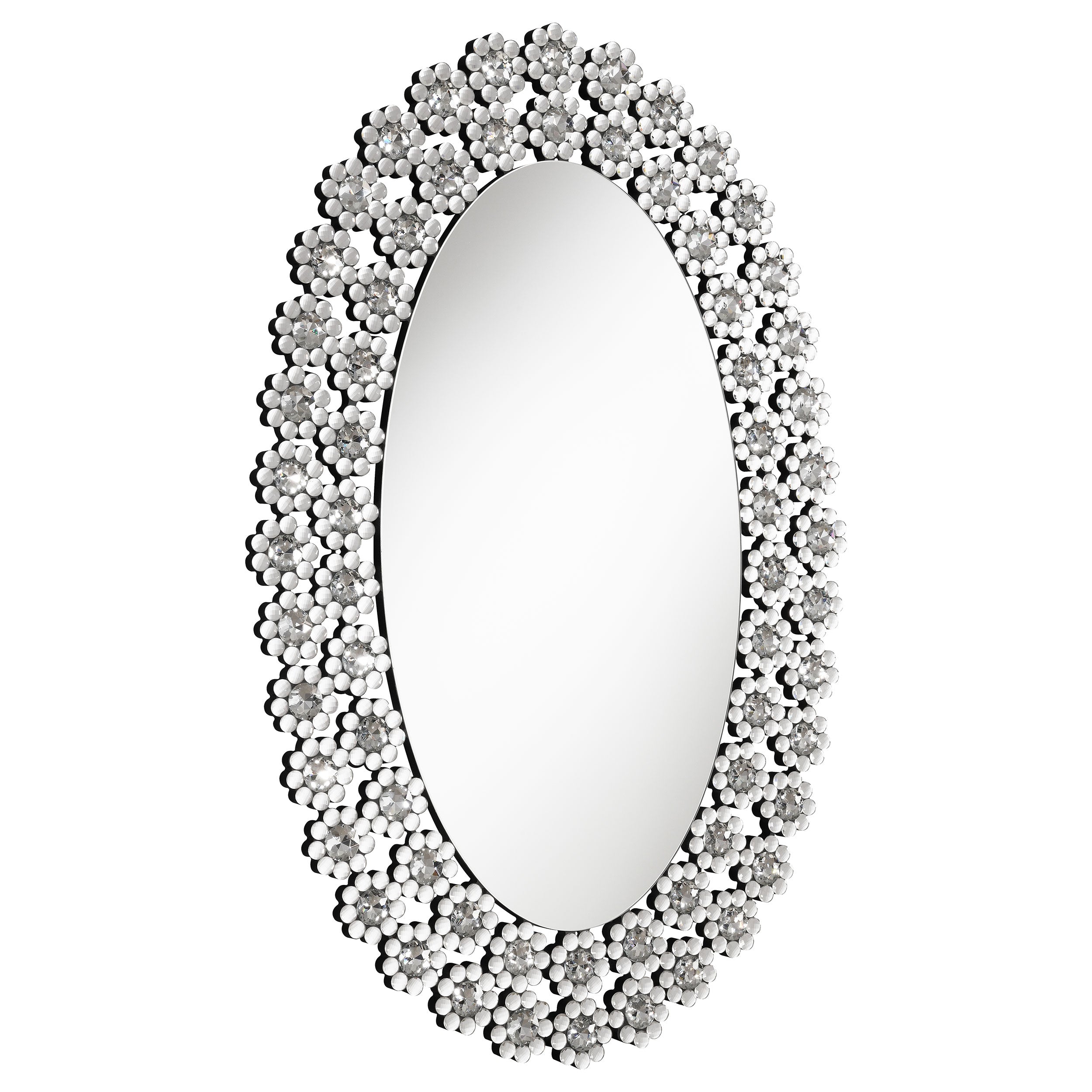 Best Furniture Outlet - Coaster - Colleen 31 x 47 Inch Oval Wall Mirror Crystal Flowers Silver - 961615
