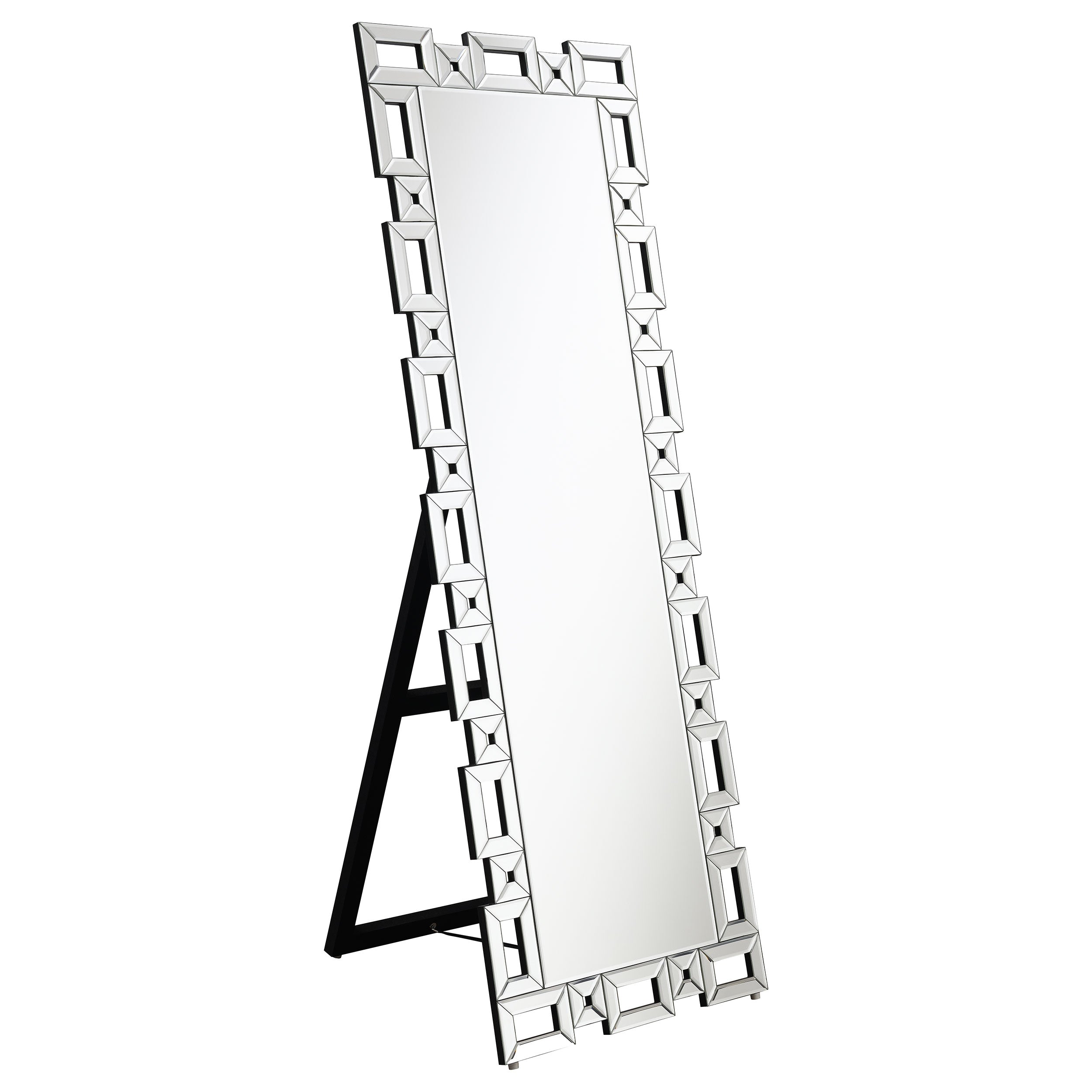 Best Furniture Outlet - Coaster - Tavin 24 x 65 Inch Geometric Frame Standing Mirror Silver - 961634