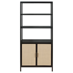 Amherst 3-shelf Radio Weave Cane Metal Accent Cabinet Black