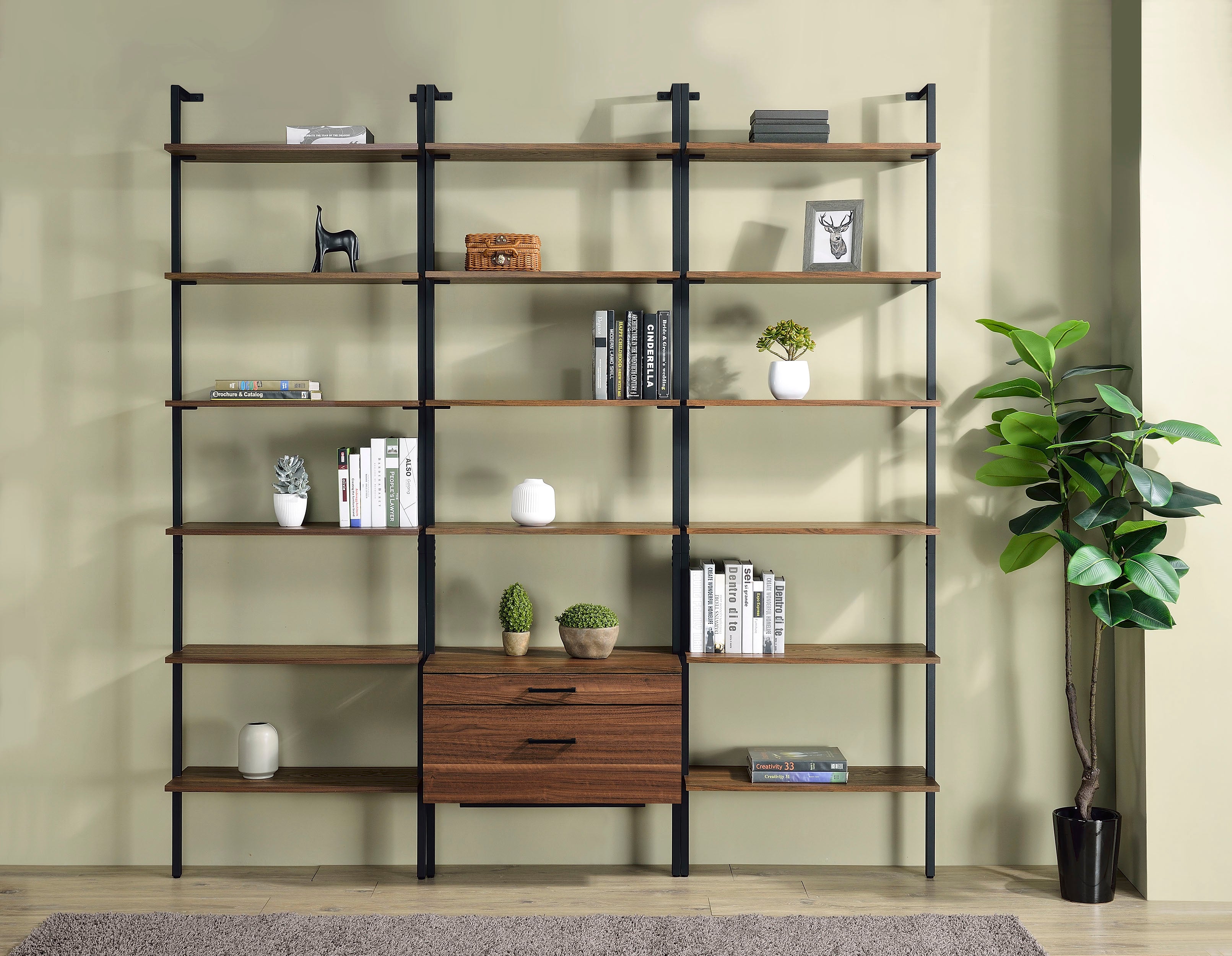 Best Furniture Outlet - Coaster - Owens 3-piece 96-inch Wall Mounted Bookshelf Set Walnut - 980074-S3