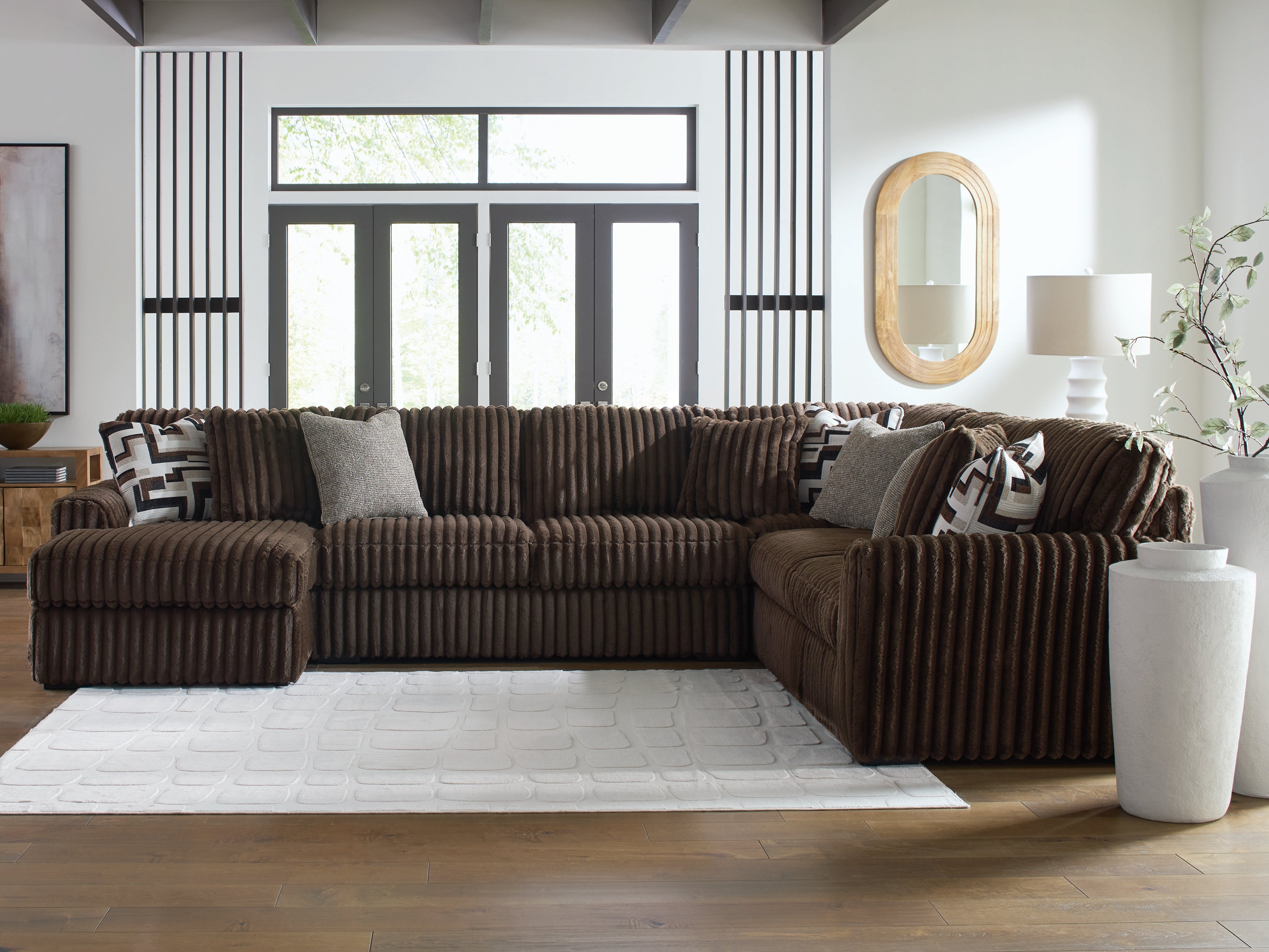 Best Furniture Outlet - Ashley Furniture - Midnight-Madness Sectional - RAF 4-Piece Sectional with Chaise / Chocolate - 98104S4