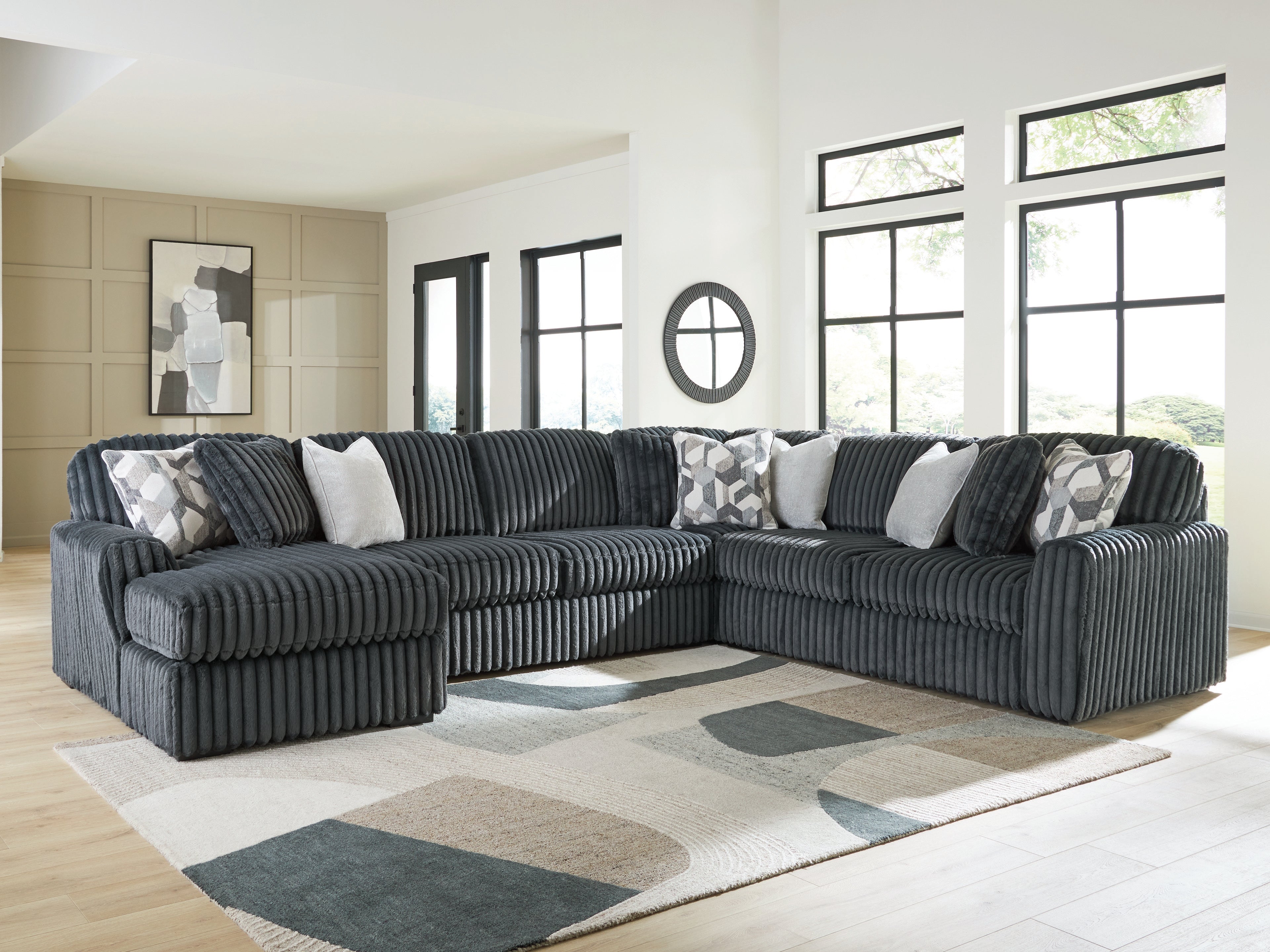 Best Furniture Outlet - Ashley Furniture - Midnight-Madness Sectional - RAF 4-Piece Sectional with Chaise / Gunmetal - 98105S1