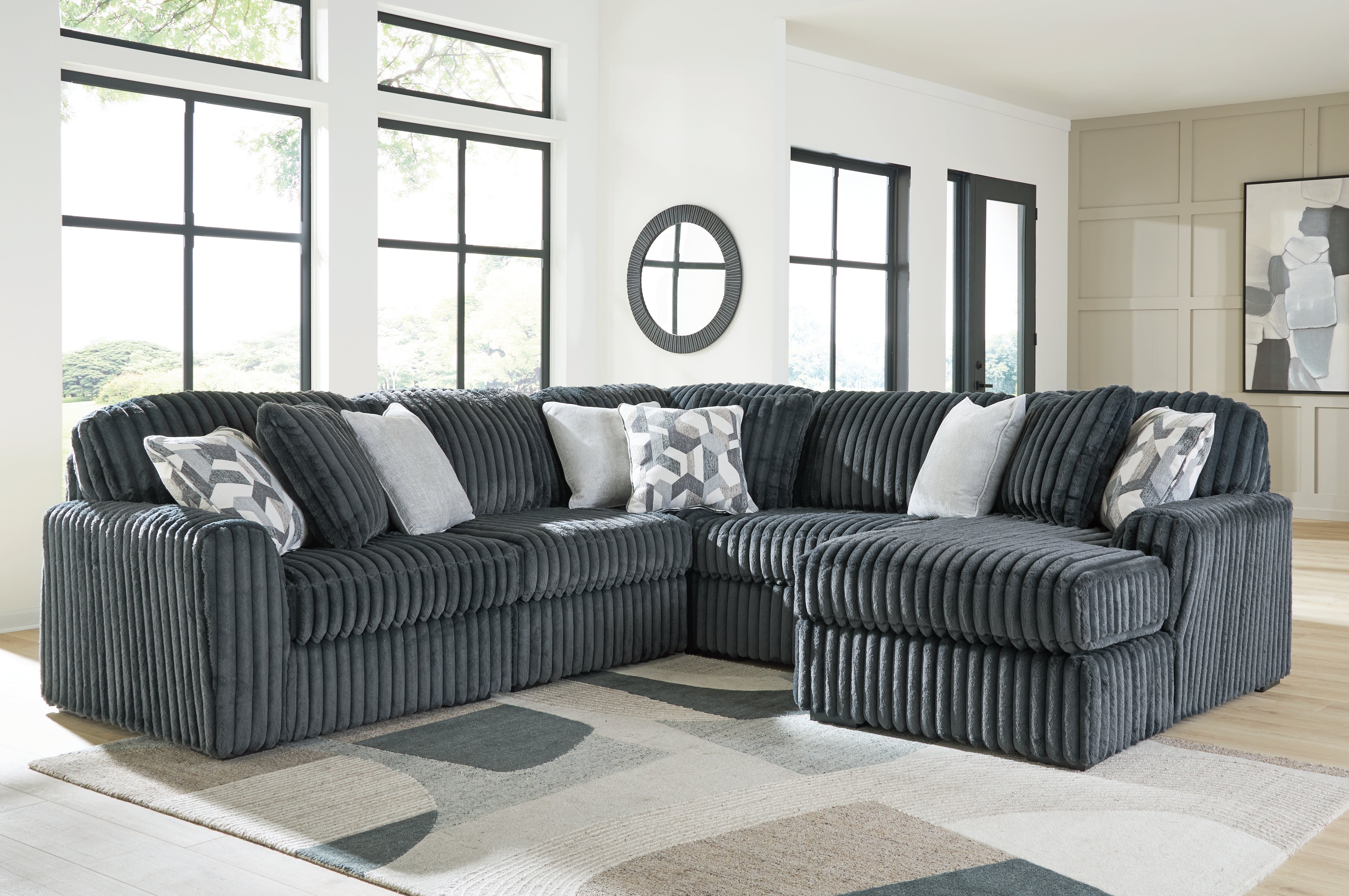 Best Furniture Outlet - Ashley Furniture - Midnight-Madness Sectional - RAF 5-Piece Sectional with Chaise / Gunmetal - 98105S23