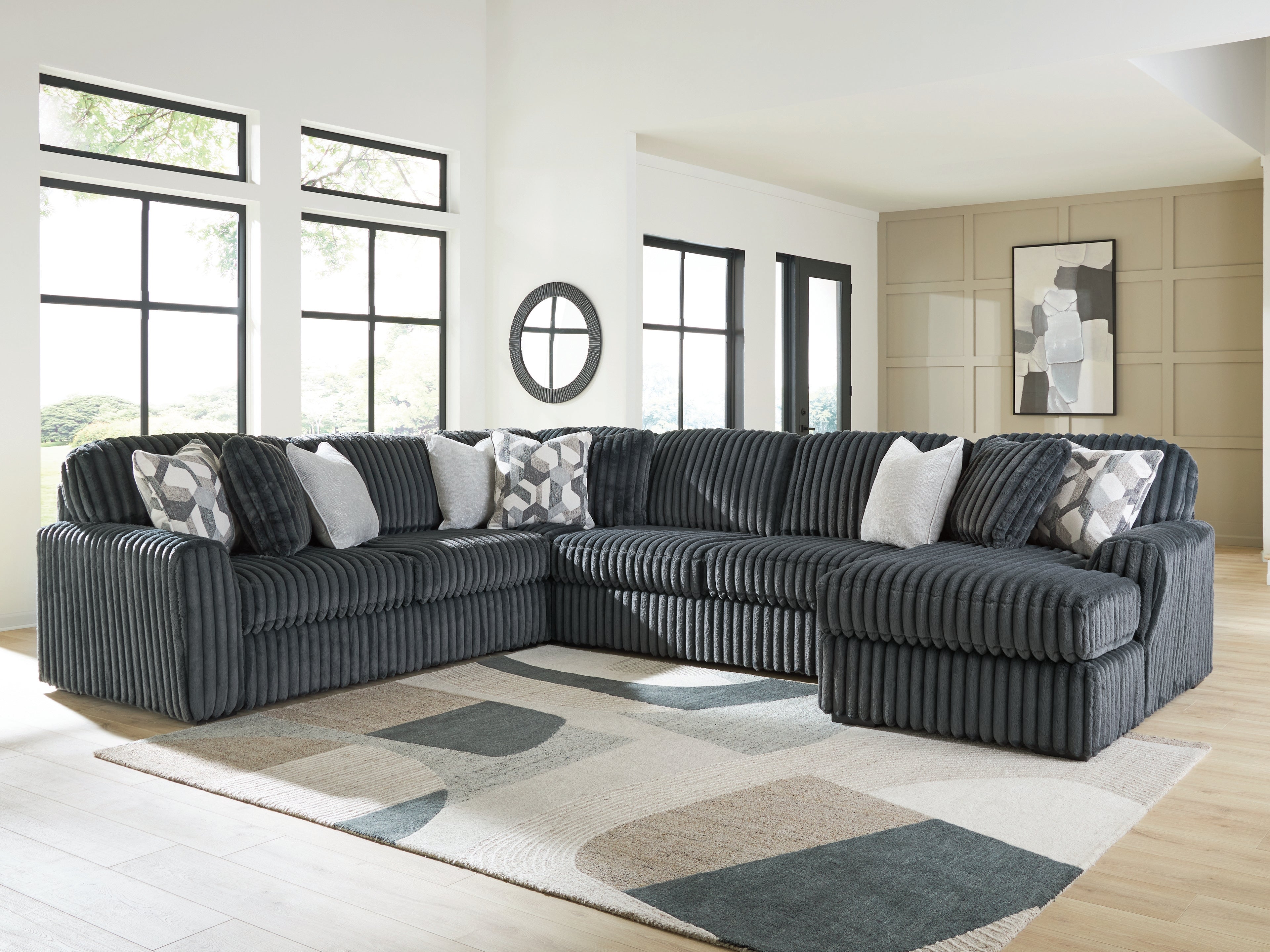 Best Furniture Outlet - Ashley Furniture - Midnight-Madness Sectional - LAF 4-Piece Sectional with Chaise / Gunmetal - 98105S2