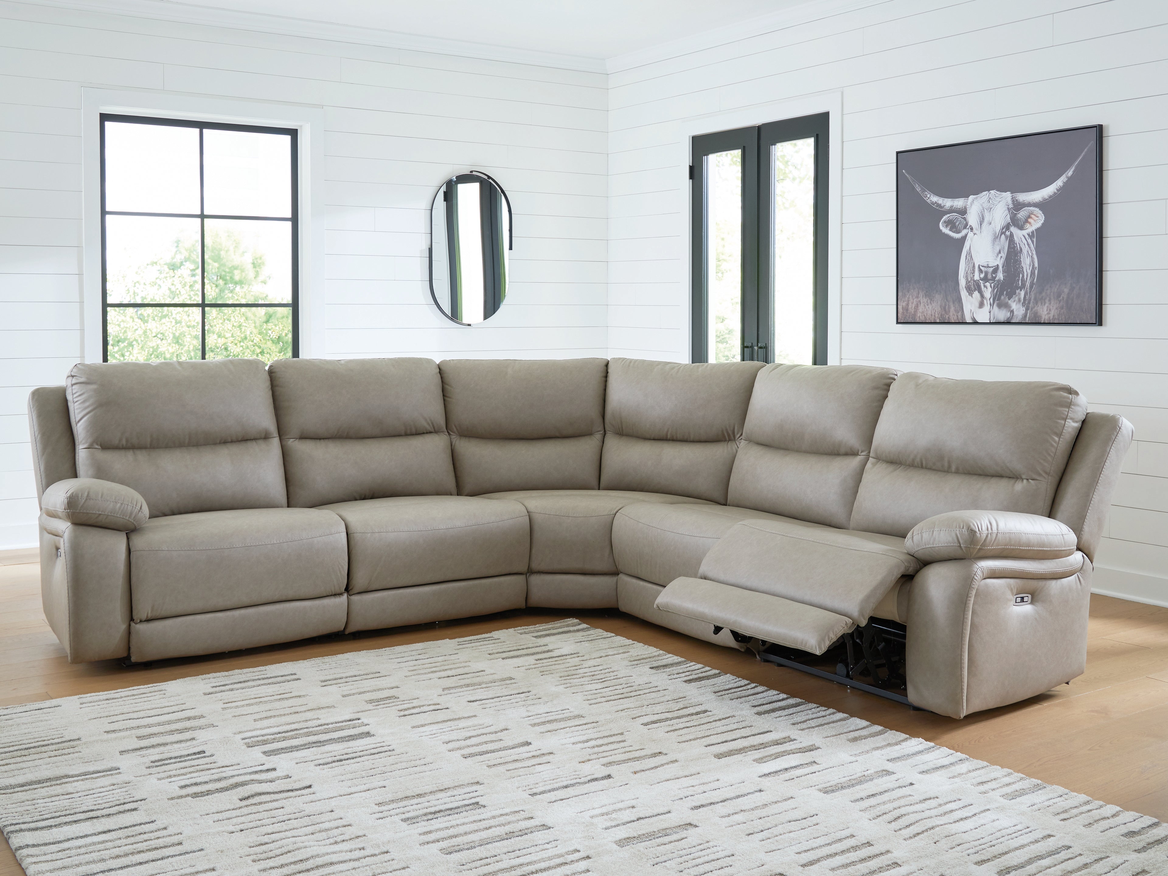 Best Furniture Outlet - Ashley Furniture - Narwhal Place Sectional - 5-Piece Power Reclining Sectional / Pebble - PC99201S8