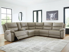 Best Furniture Outlet - Ashley Furniture - Narwhal Place Sectional - 6-Piece Reclining Sectional with Storage Console / Pebble - PC99201S36