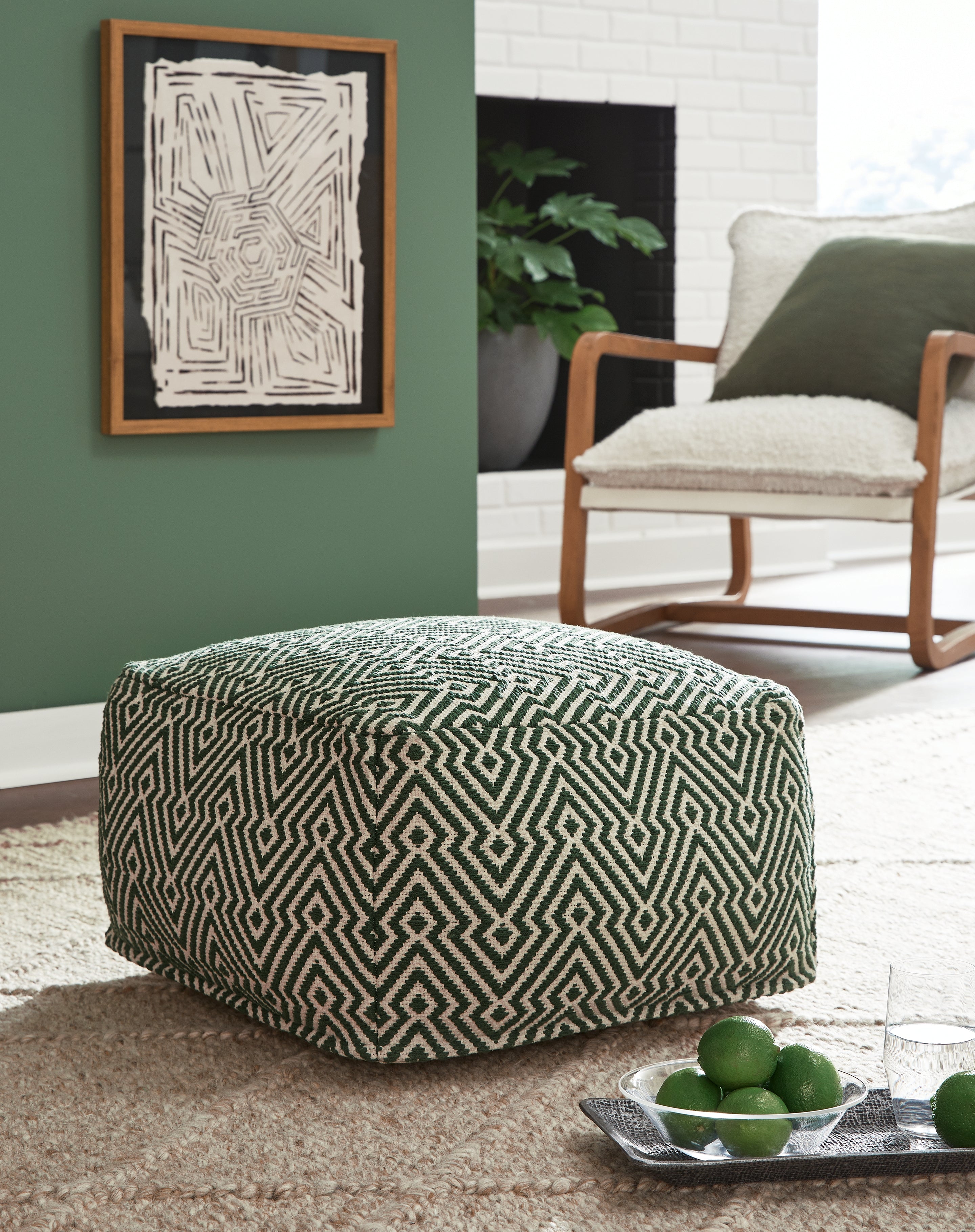 Best Furniture Outlet - Ashley Furniture - Abacy Pouf - Pouf / Green/Ivory - A1001053