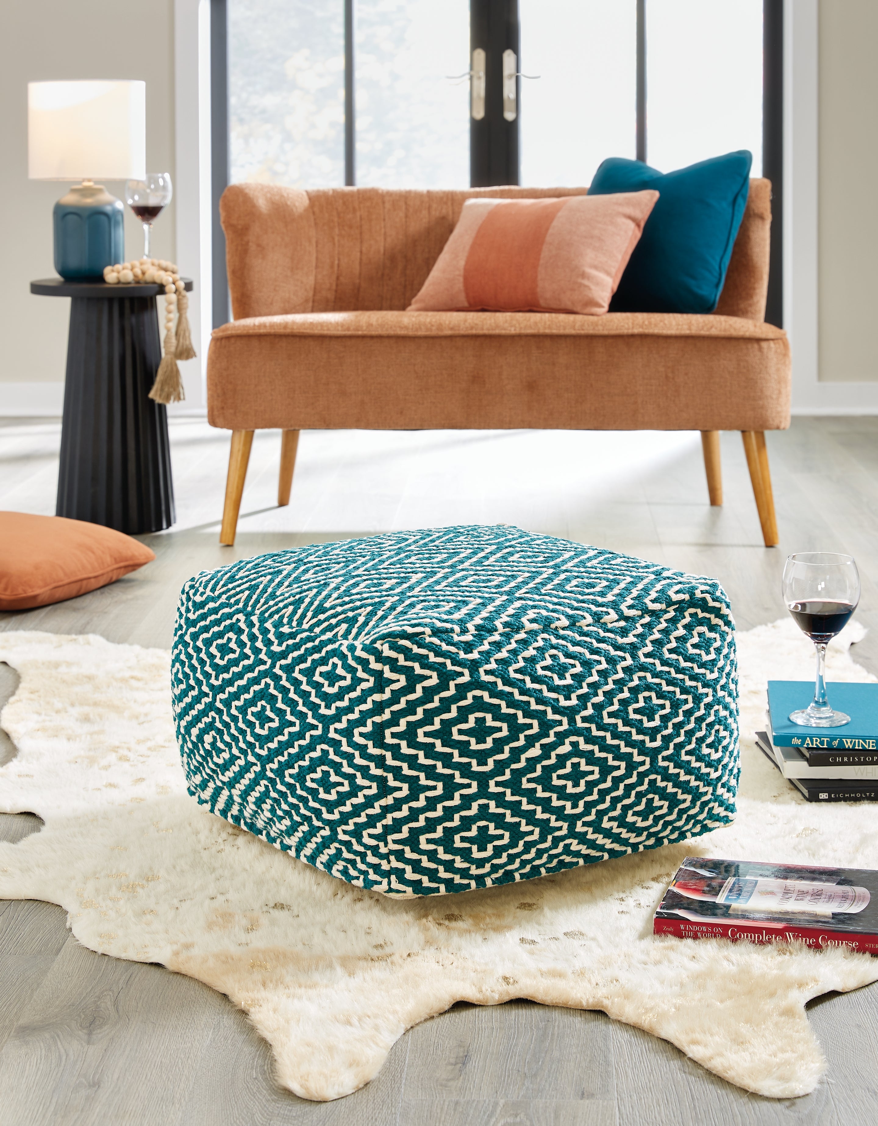 Best Furniture Outlet - Ashley Furniture - Brynnsen Pouf - Pouf / Teal/Ivory - A1001055