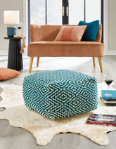 Best Furniture Outlet - Ashley Furniture - Brynnsen Pouf - Pouf / Teal/Ivory - A1001055