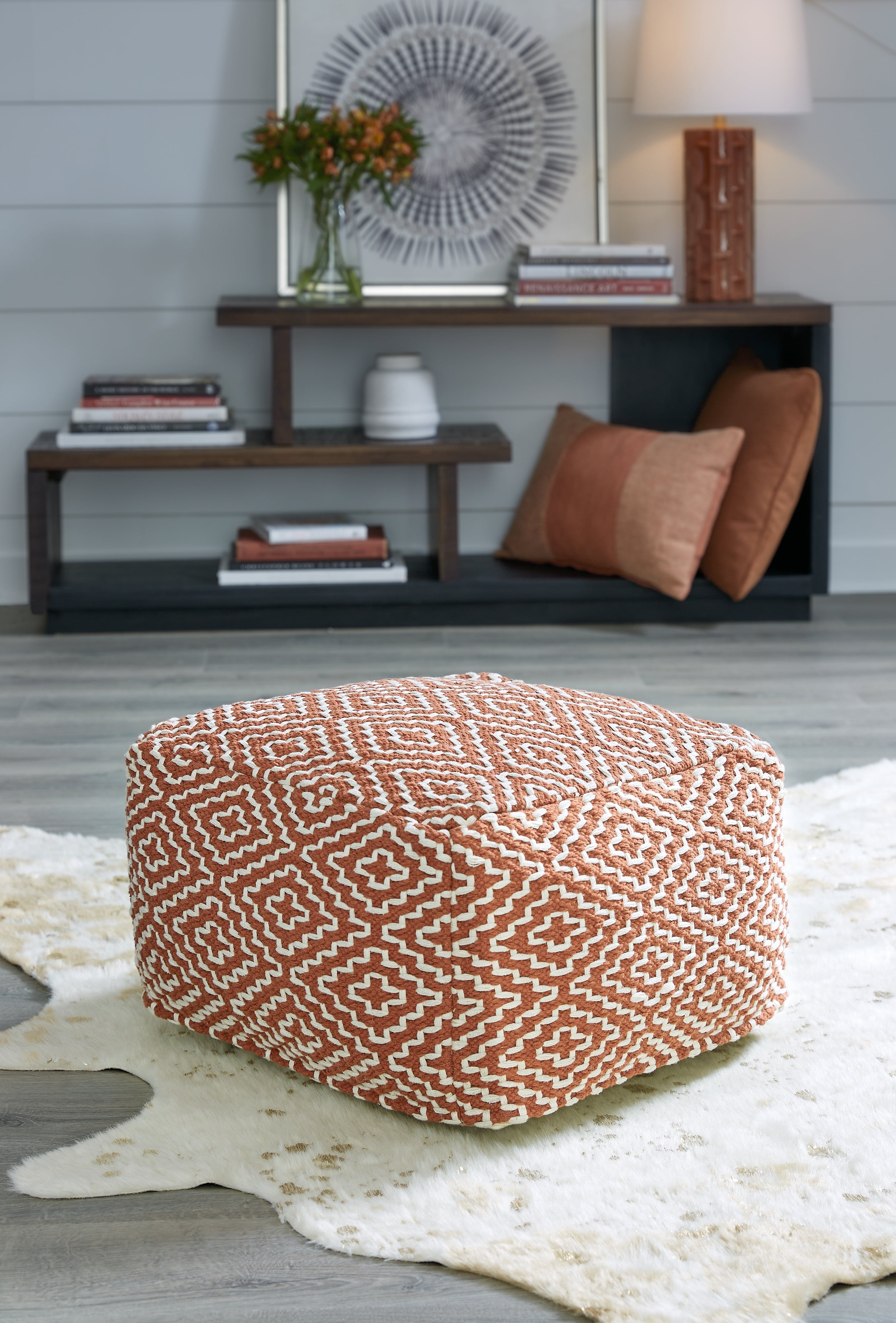 Best Furniture Outlet - Ashley Furniture - Brynnsen Pouf - Pouf / Rust/Ivory - A1001056