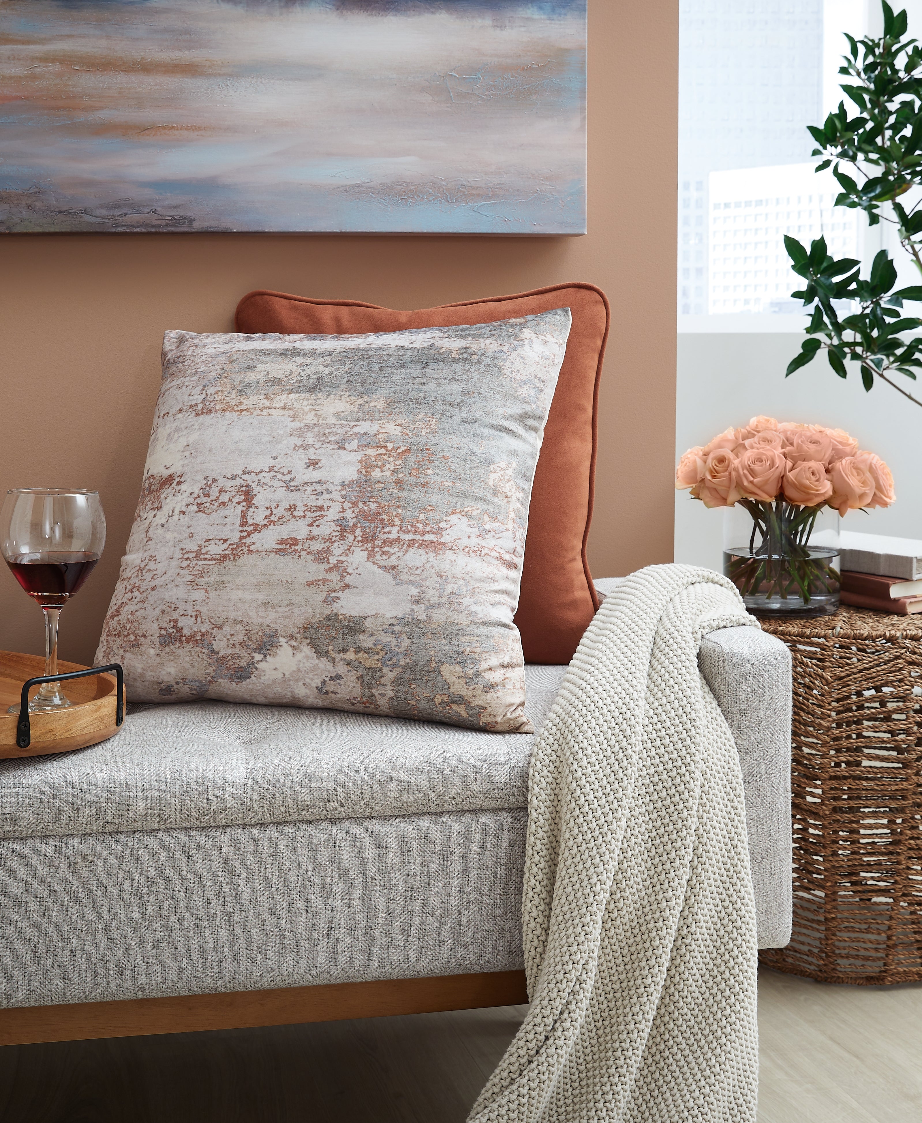 Best Furniture Outlet - Ashley Furniture - Edinfielders Pillows - Pillow (4/CS) / Cream/Gray/Rust - A1001094