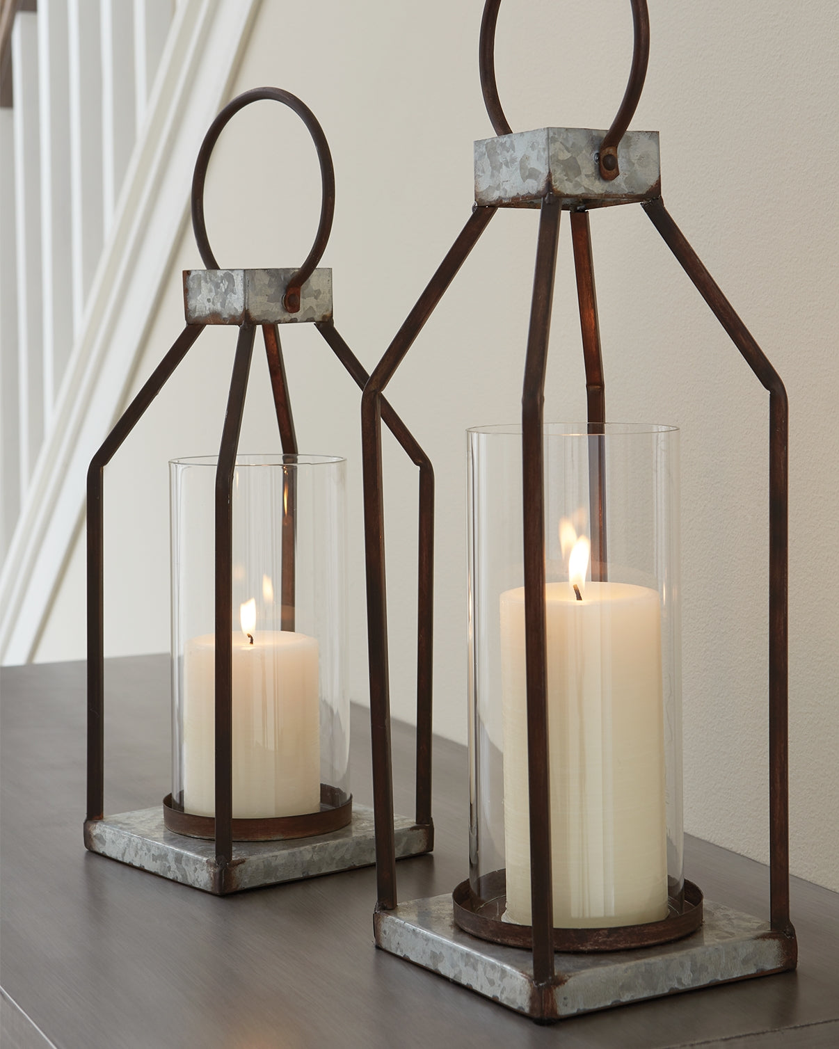 Best Furniture Outlet - Ashley Furniture - Diedrick Candle Holder - Lantern Set (Set of 2) / Gray/Black - A2000346