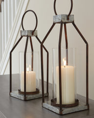 Best Furniture Outlet - Ashley Furniture - Diedrick Candle Holder - Lantern Set (Set of 2) / Gray/Black - A2000346