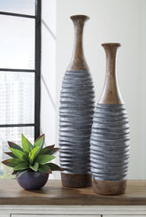 Best Furniture Outlet - Ashley Furniture - Blayze Vase - Vase Set (Set of 2) / Antique Gray/Brown - A2000388