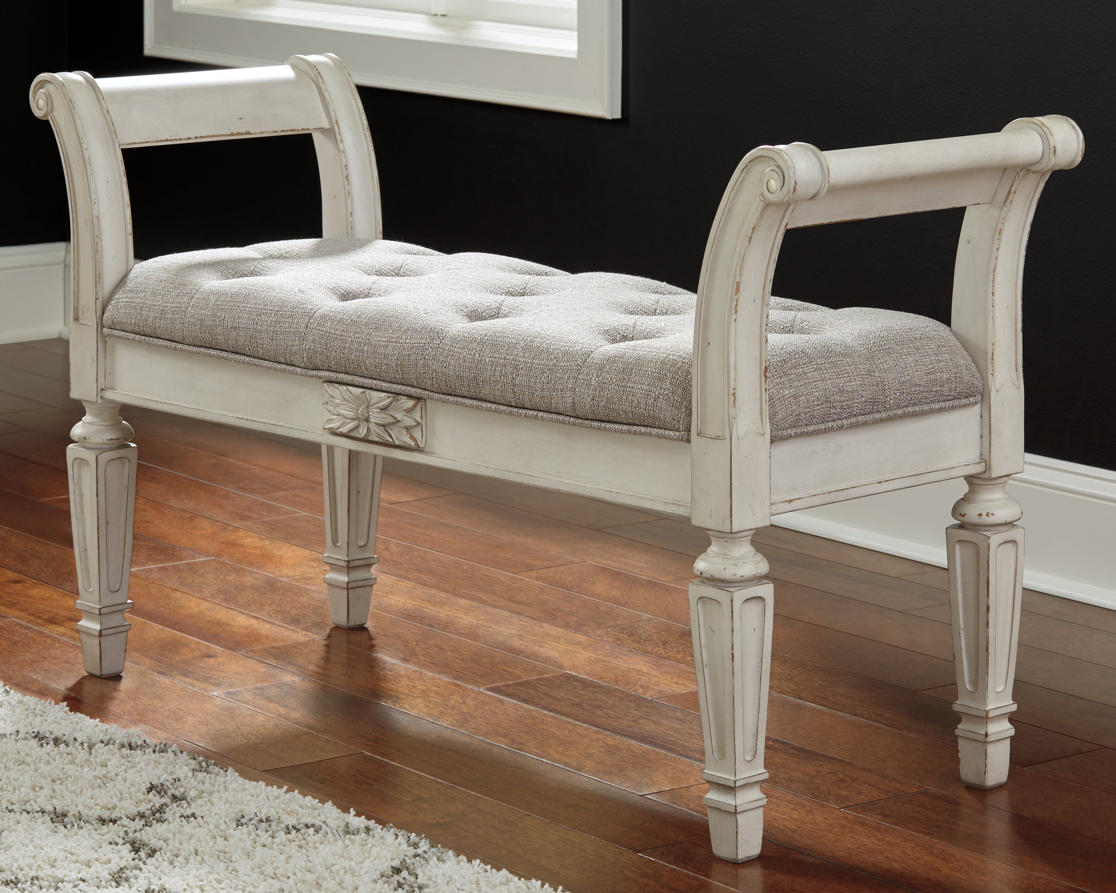 Best Furniture Outlet - Ashley Furniture - Realyn Accent Bench - Accent Bench / Antique White / 46"W x 16"D x 26"H - A3000157