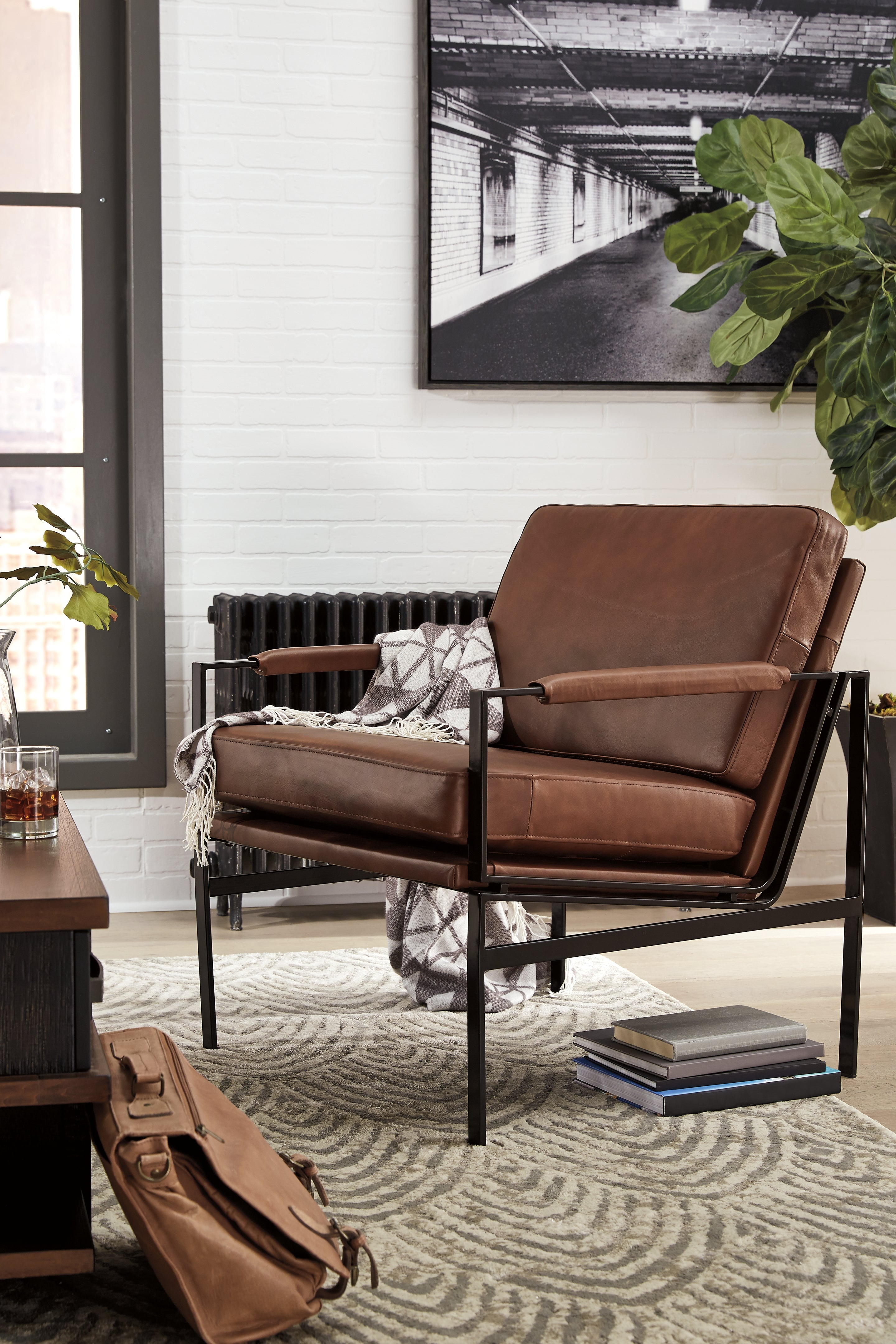 Best Furniture Outlet - Ashley Furniture - Puckman Accent Chair - Accent Chair / Brown/Silver Finish - A3000193