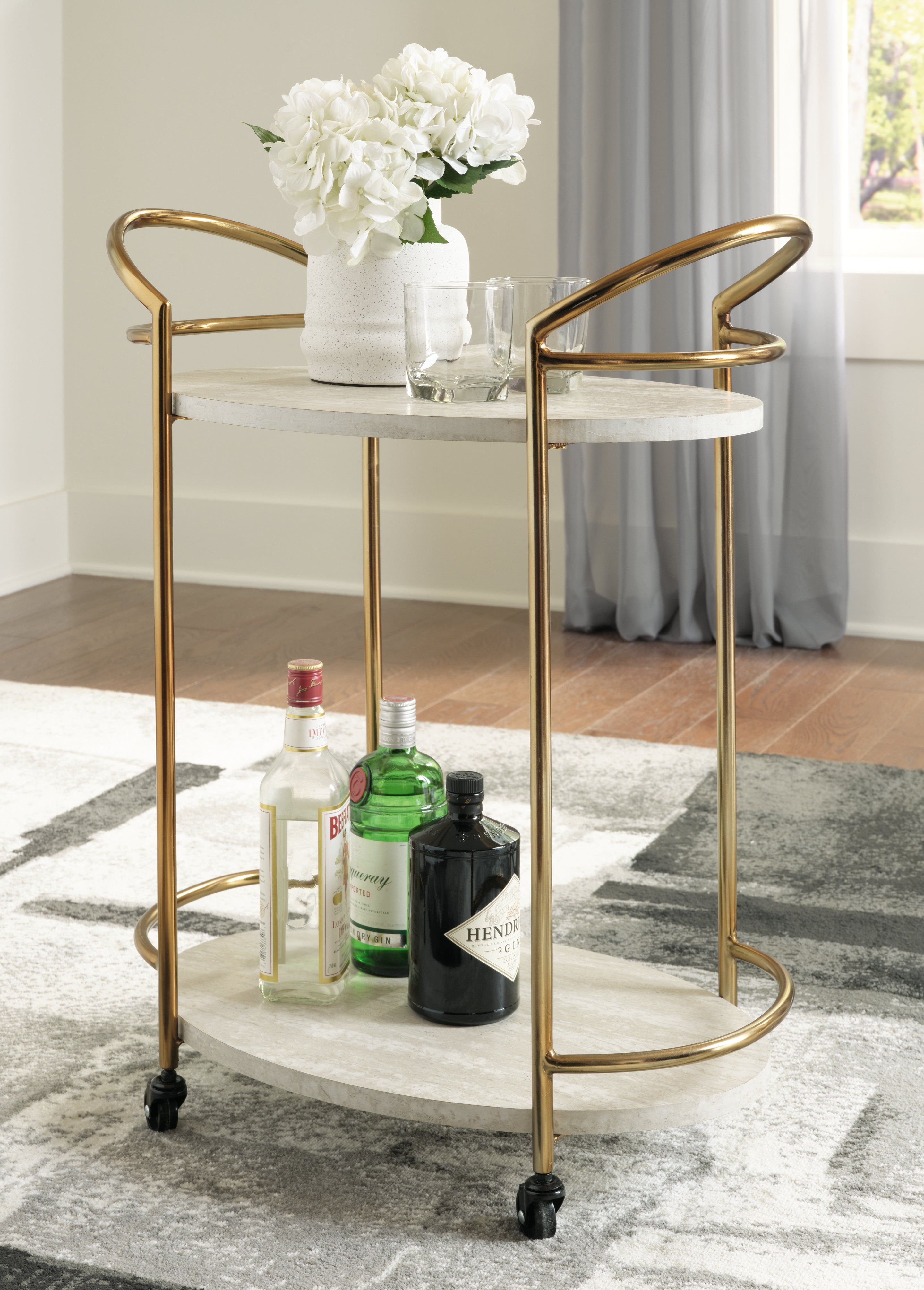 Best Furniture Outlet - Ashley Furniture - Tarica Bar Cart - Bar Cart / Cream/Gold Finish - A4000502
